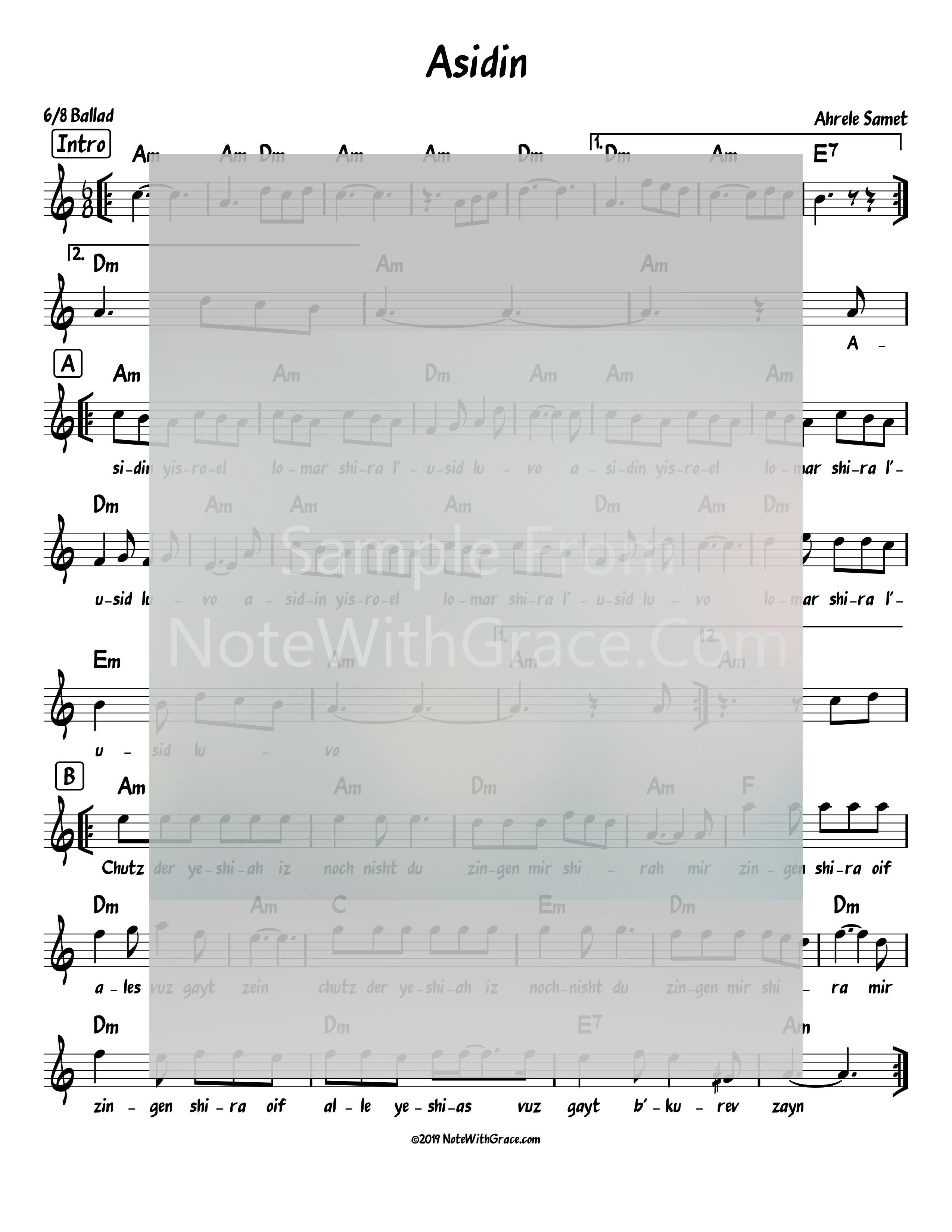 Asidin Lead Sheet (Ahrele Samet) Album: Ahrele Released 2018-Sheet music-NoteWithGrace.com