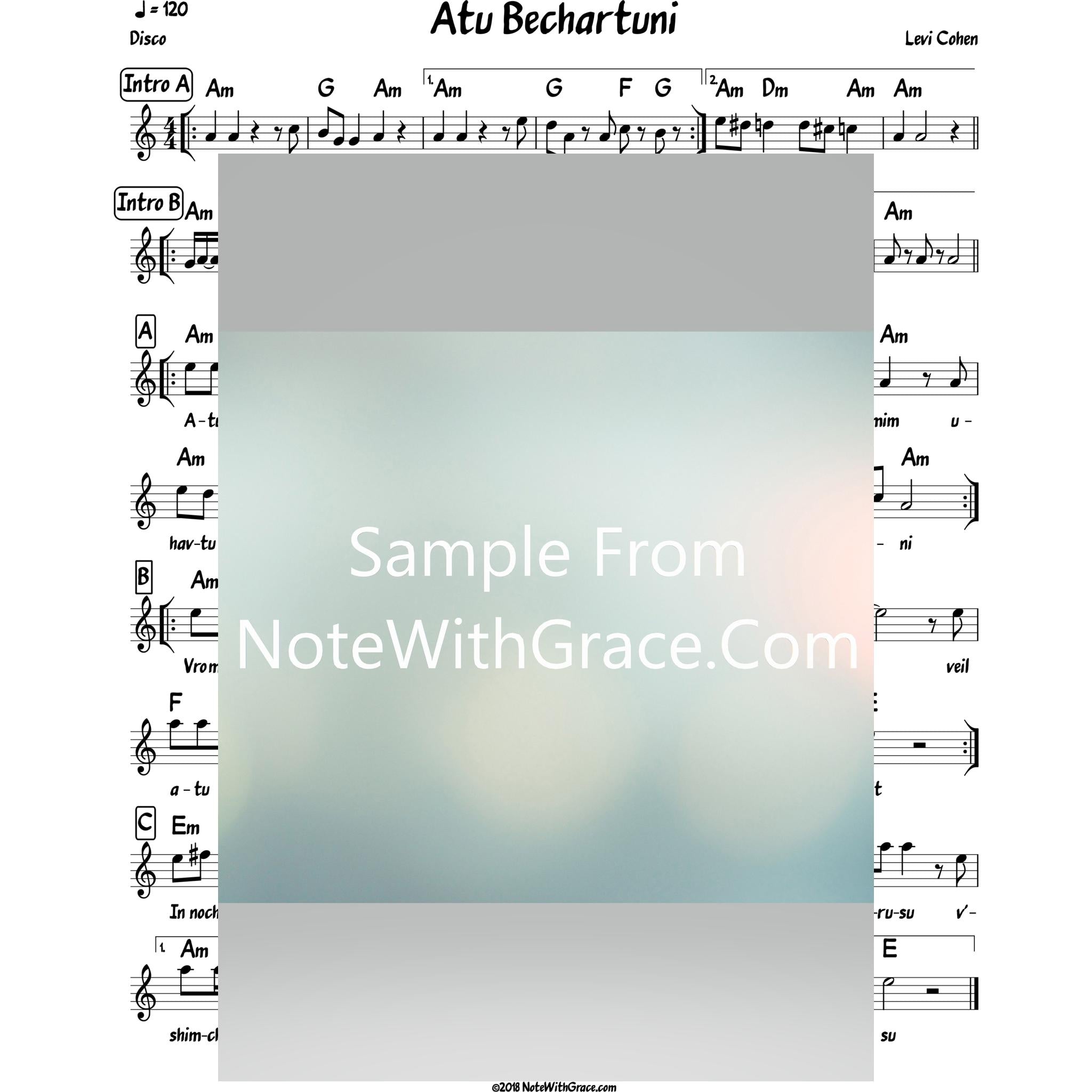 Atu Bechartuni Lead Sheet (Levi Cohen) Album: Nekudah Tovah-Sheet music-NoteWithGrace.com