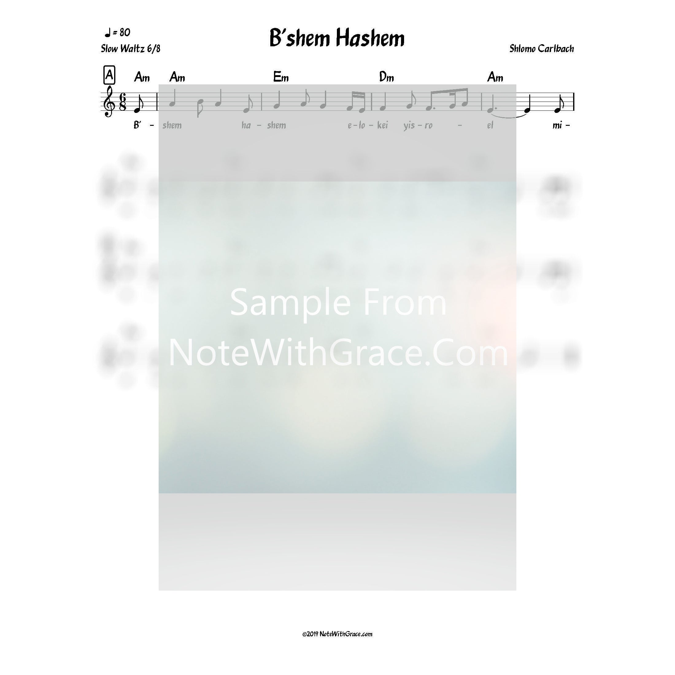 B'shem Hashem Lead Sheet (Shlomo Carlbach)-Sheet music-NoteWithGrace.com