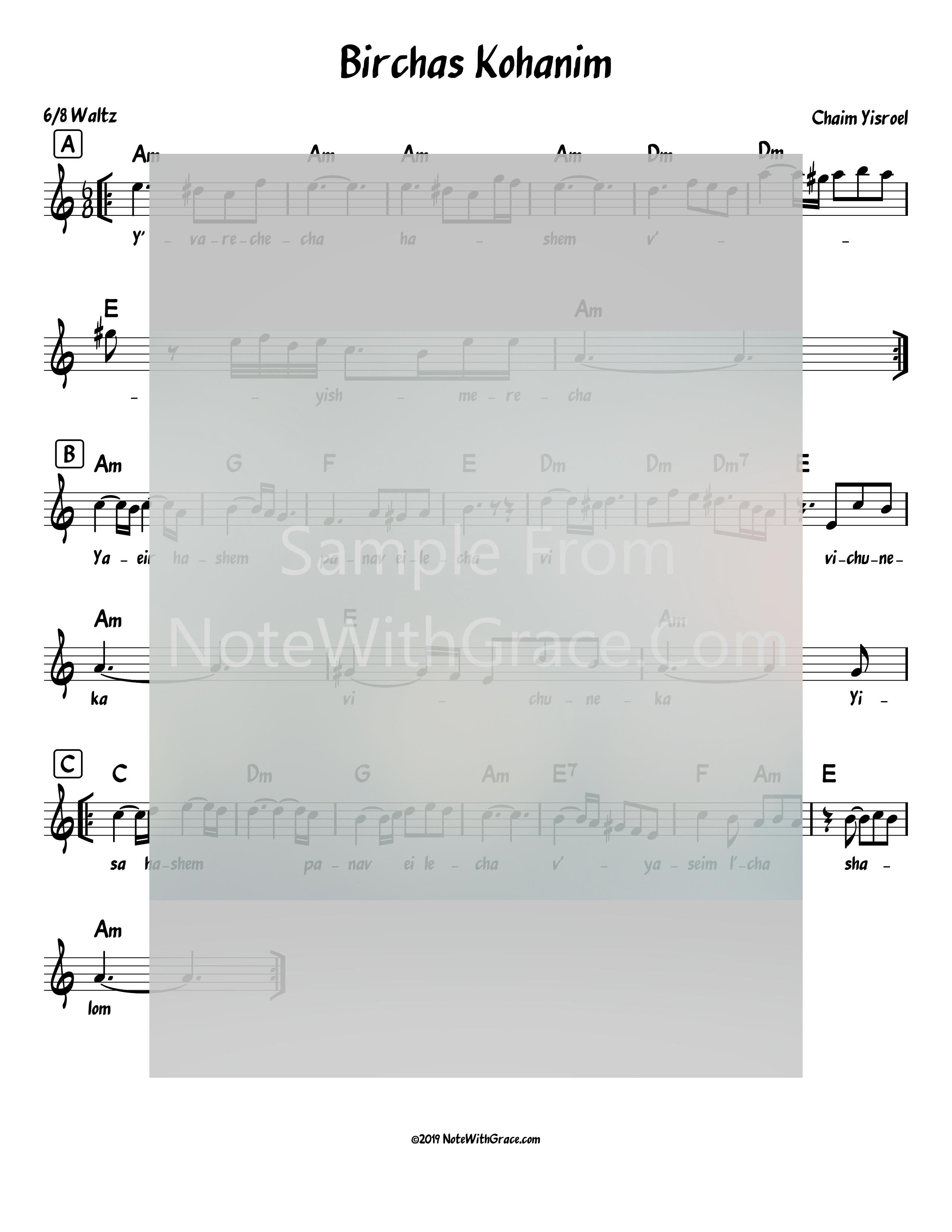 Birchas Kohanim Lead Sheet (Chaim Yisroel)-Sheet music-NoteWithGrace.com