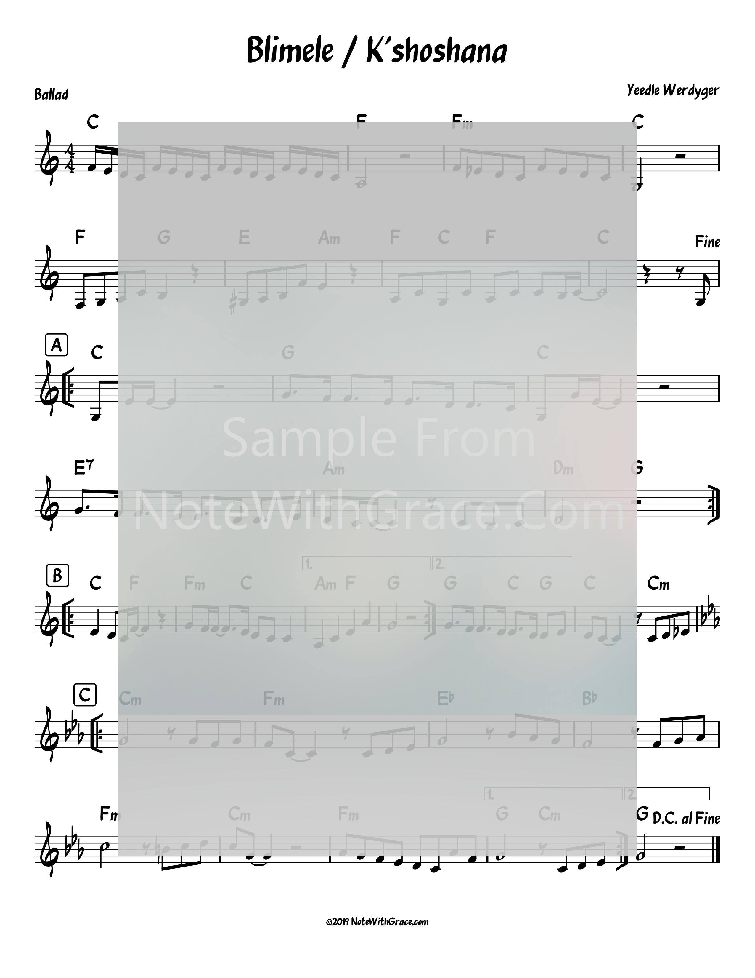 K'shoshana - Blimele Lead Sheet (Yeedle Werdyger)-Sheet music-NoteWithGrace.com