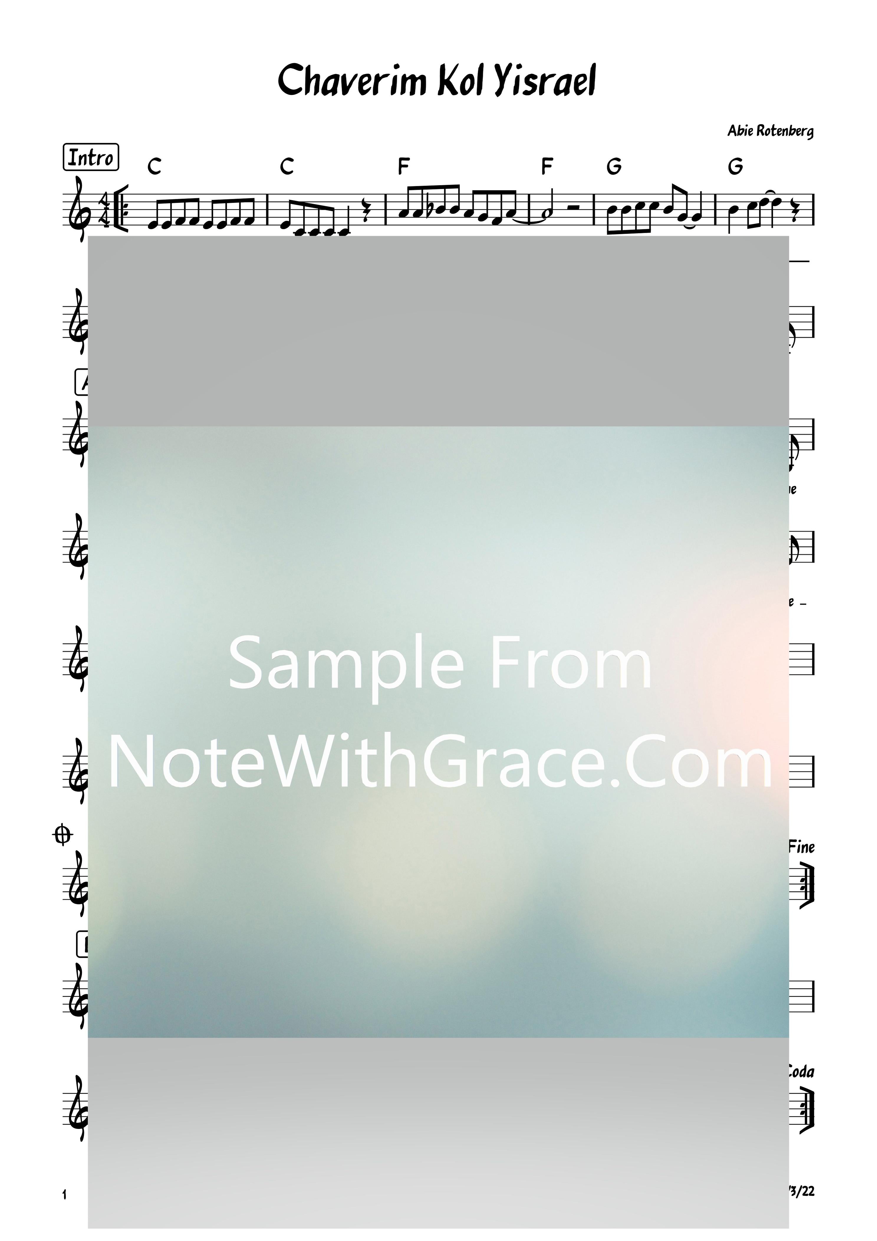 Chaverim Kol Yisrael - חברים כל ישראל Lead Sheet (Abie Rotenberg) Album: Journeys 5 Released: 2022-Sheet music-NoteWithGrace.com