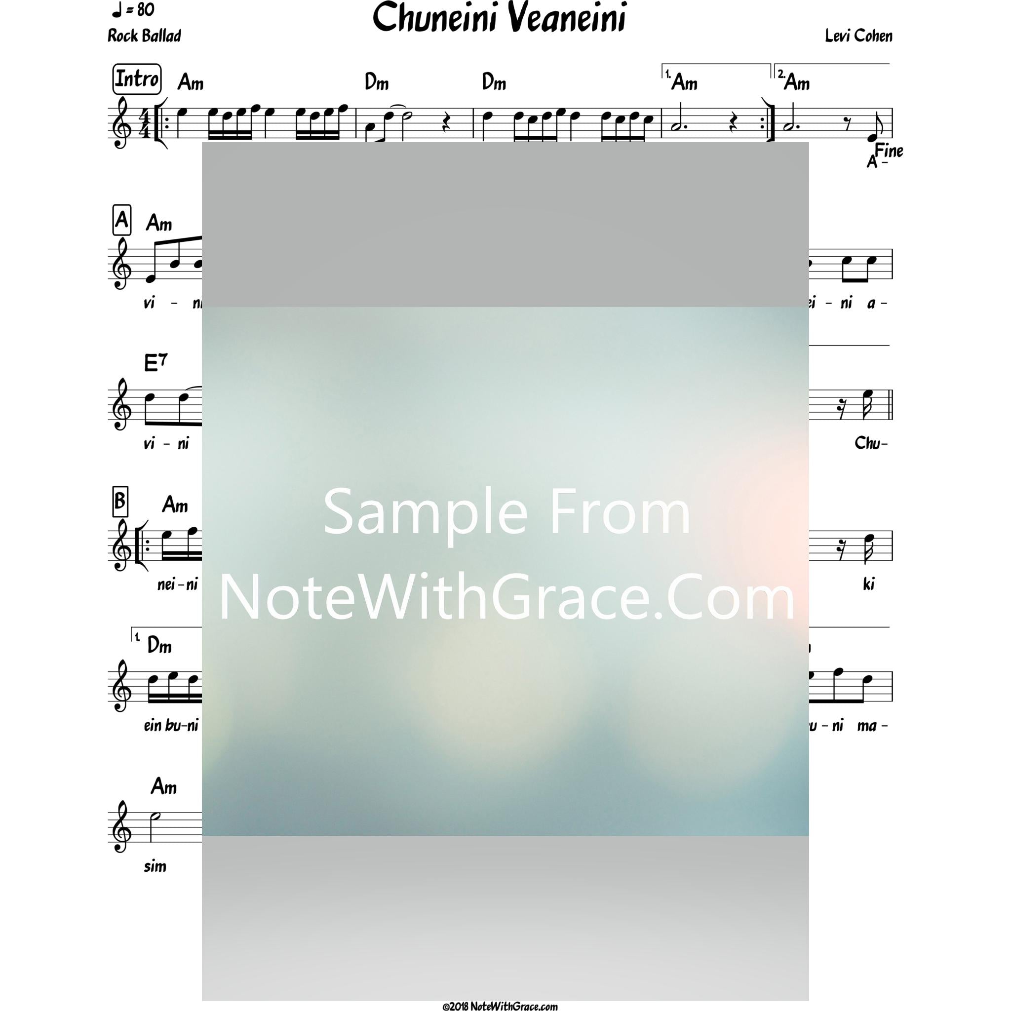 Chuneini Veaneini Lead Sheet (Levi Cohen)-Sheet music-NoteWithGrace.com