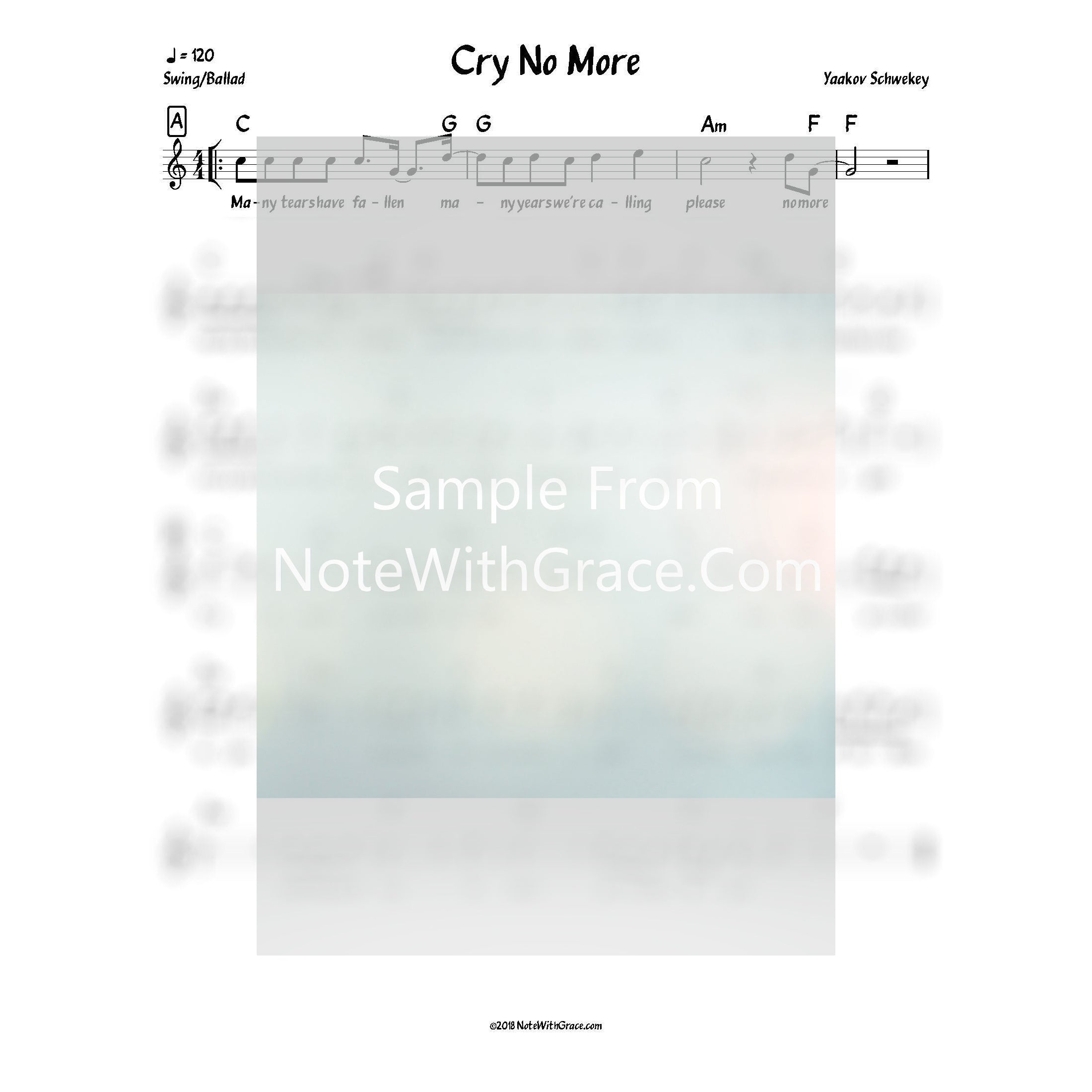 Cry No More Lead Sheet (Yaakov Schwekey) Album: Shwekey Live in Nokia Stadium 2013-Sheet music-NoteWithGrace.com