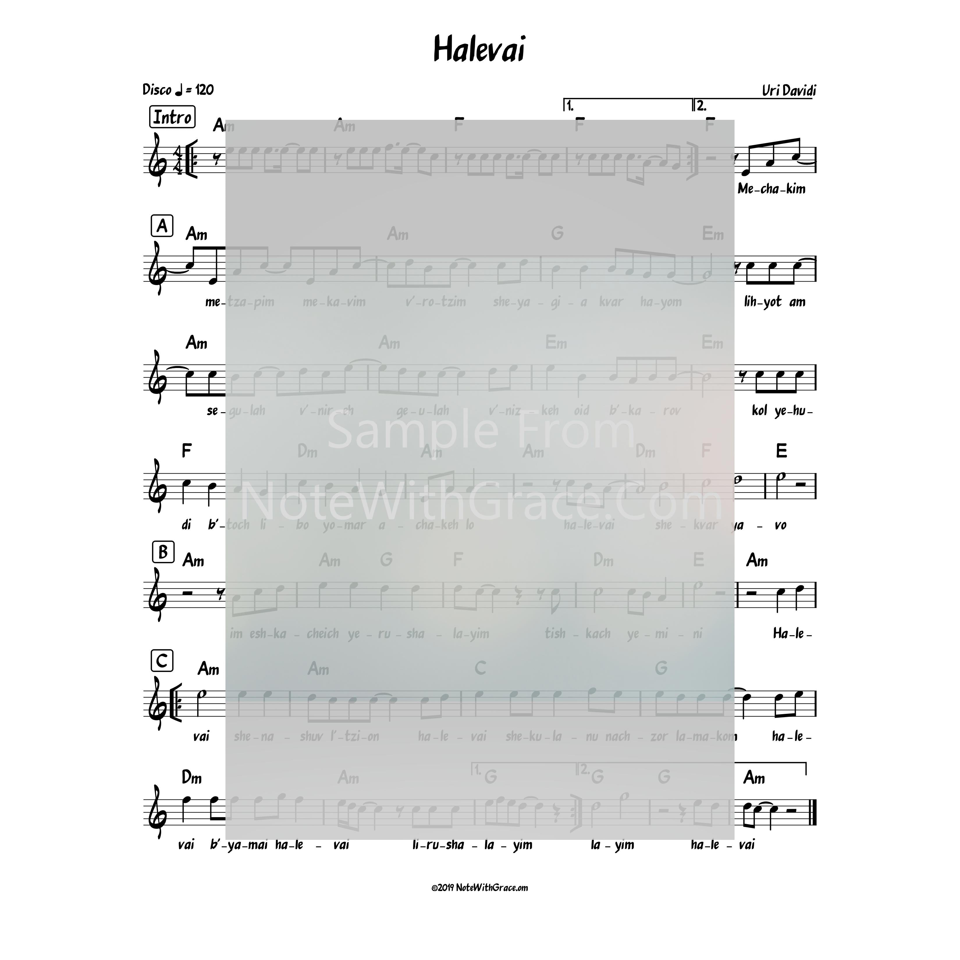 Halevai Lead Sheet (Uri Davidi) Album: Halevai-Sheet music-NoteWithGrace.com