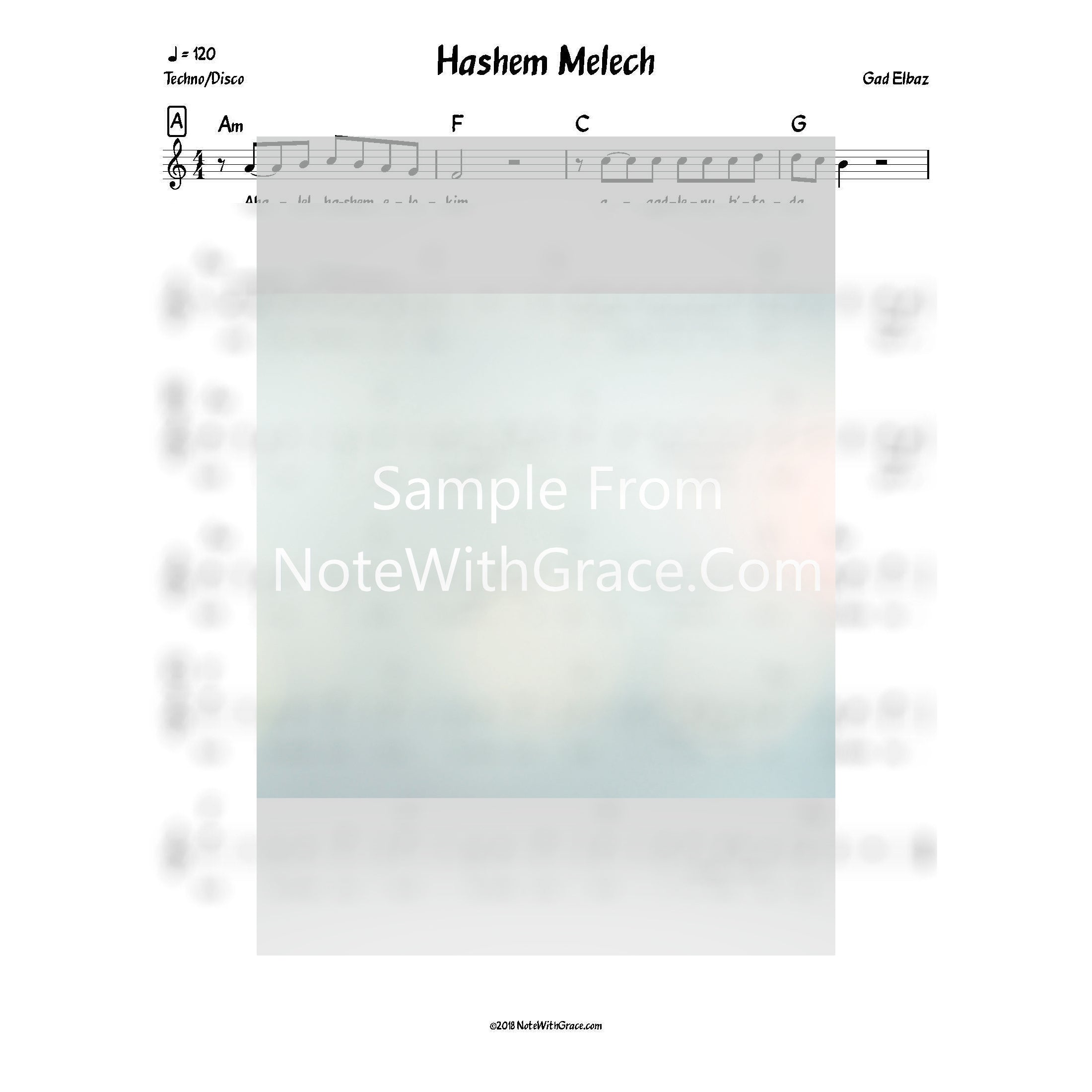 Hashem Melech Lead Sheet (Gad Elbaz)-Sheet music-NoteWithGrace.com