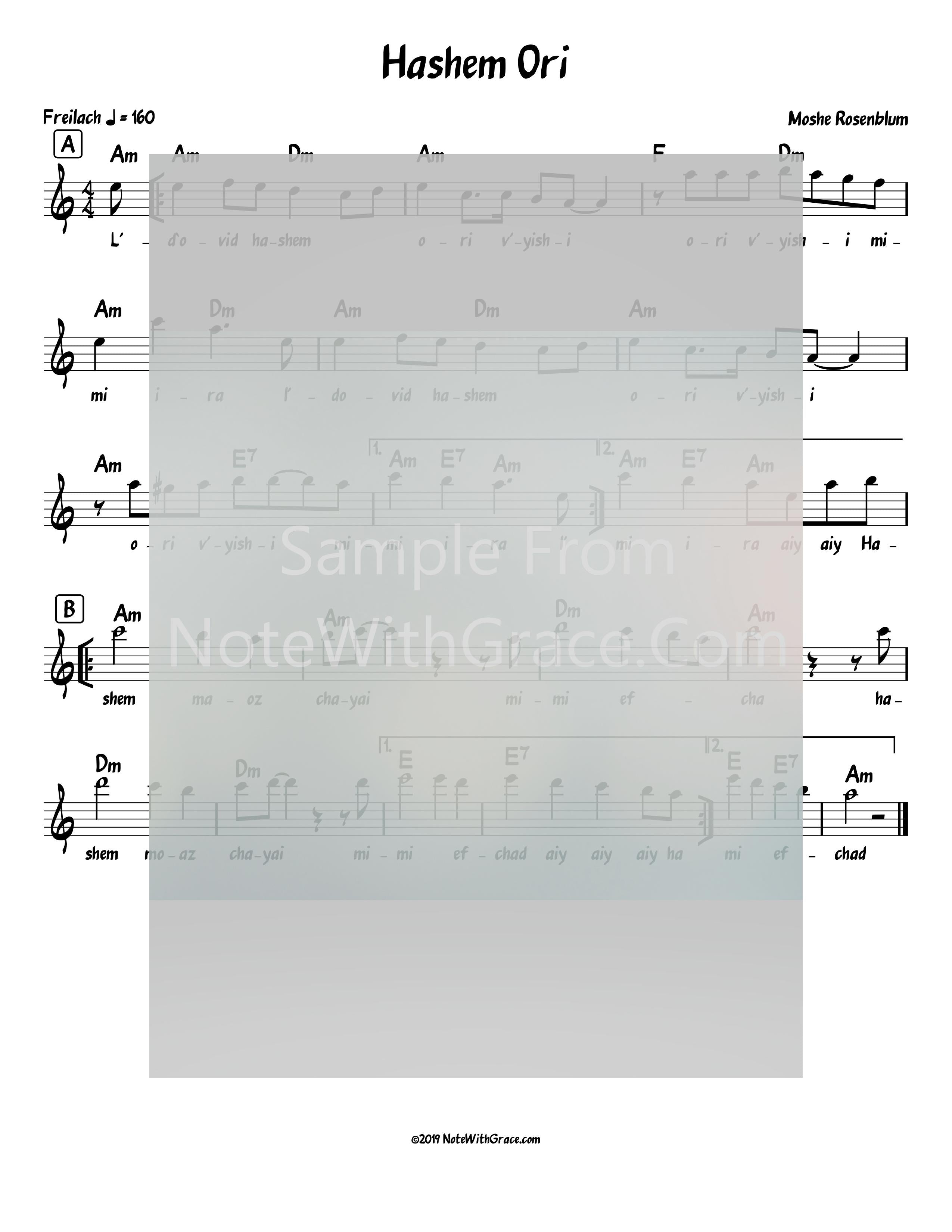 Hashem Ori Lead Sheet (Moshe Rosenblum - Belz)-Sheet music-NoteWithGrace.com