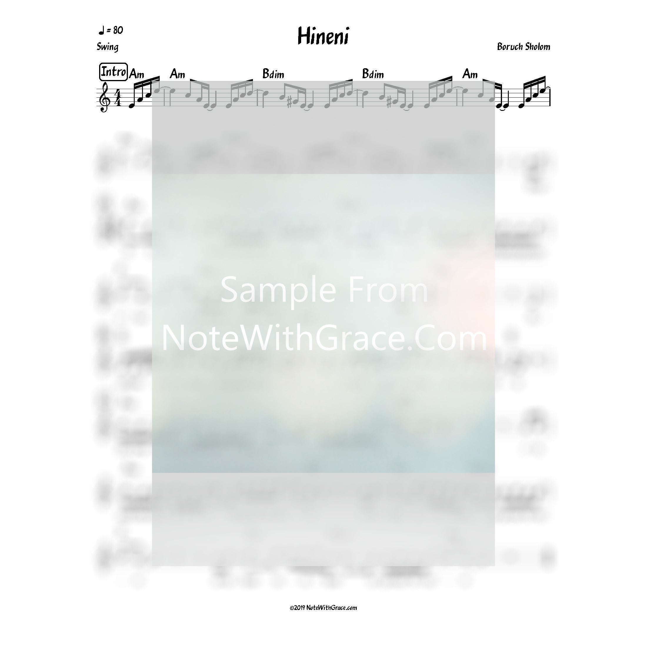 Hineni Lead Sheet (Boruch Sholom) Album: Hineni 2018-Sheet music-NoteWithGrace.com