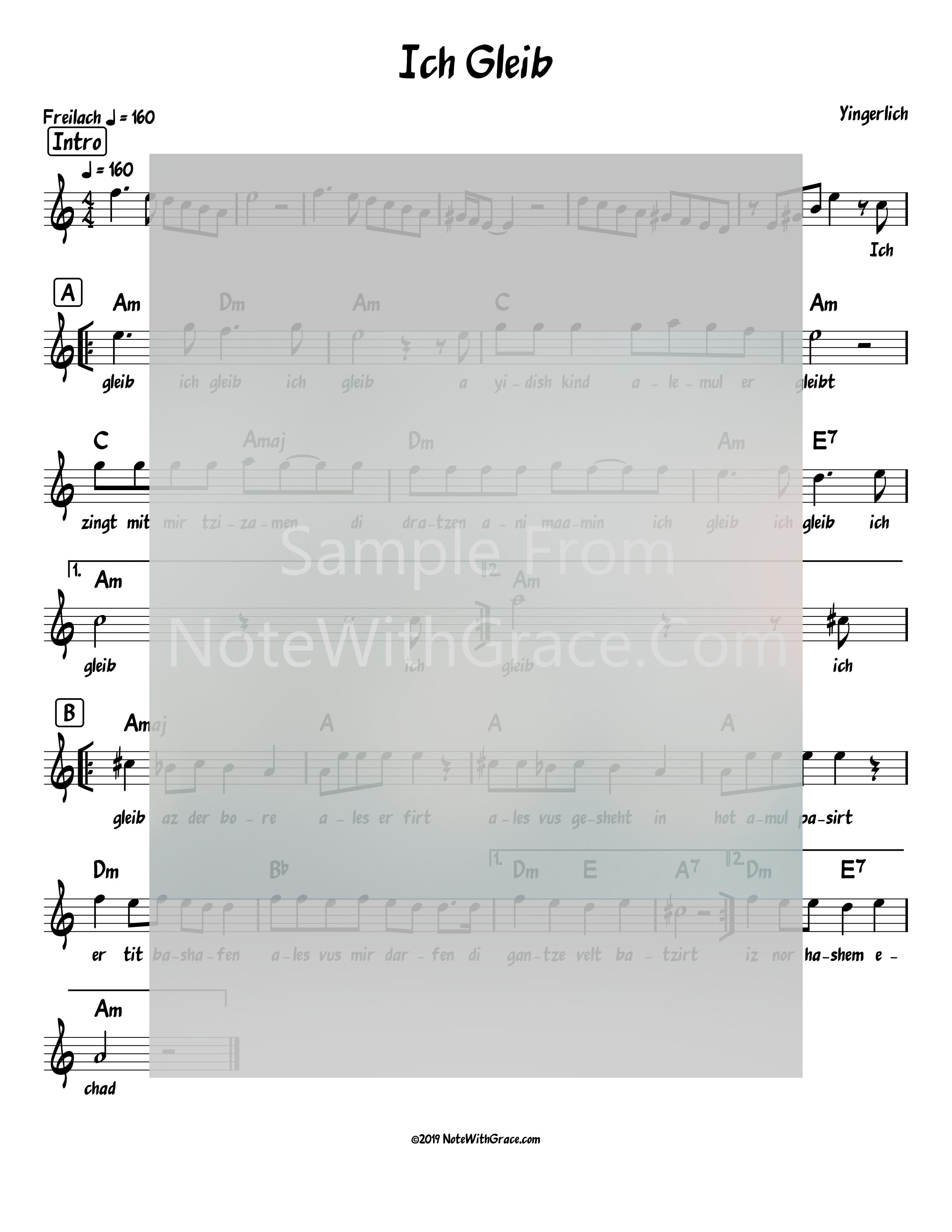 Ich Gleib Lead Sheet (Yingerlach) Album: Yingerlich Released 2018-Sheet music-NoteWithGrace.com