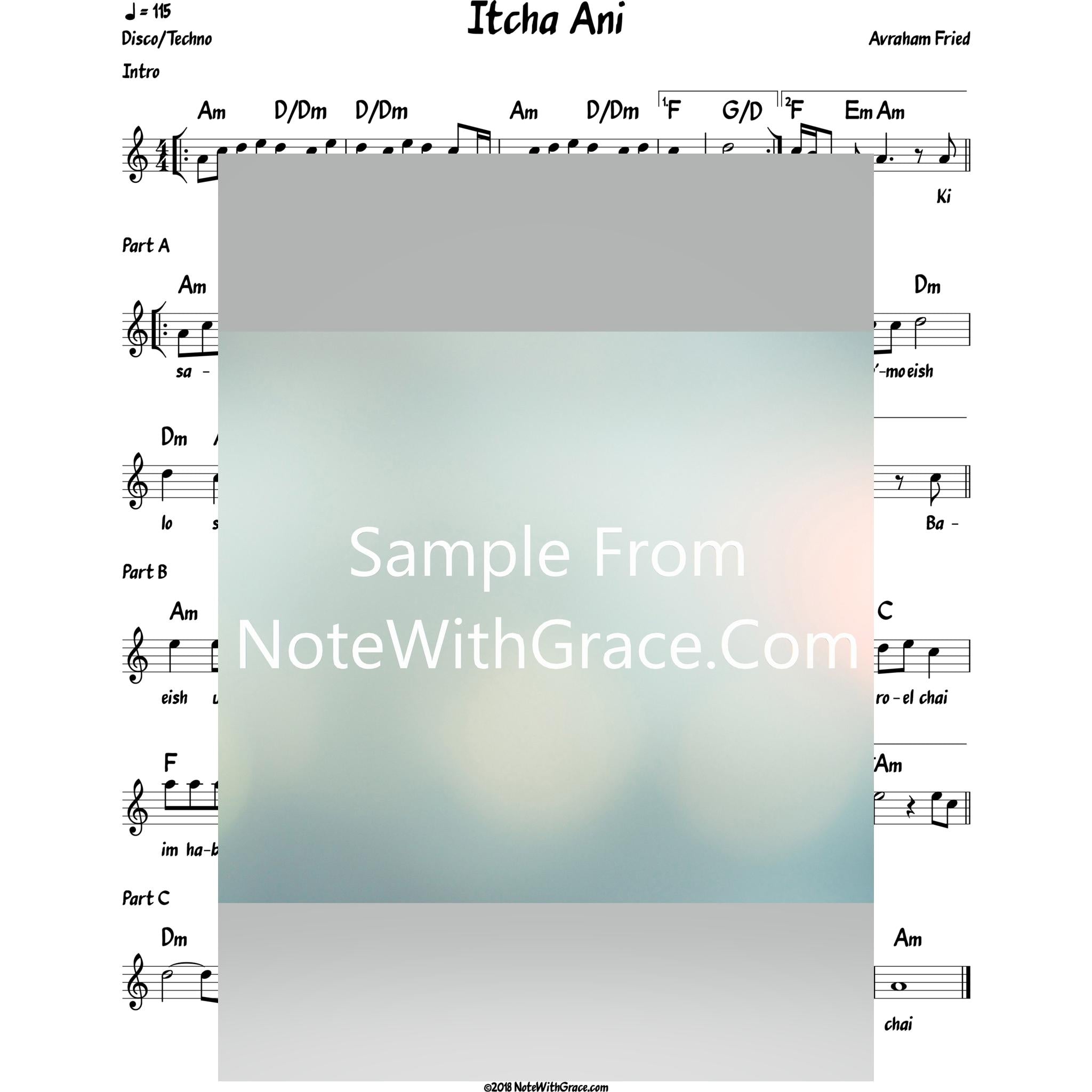 Itcha Ani Lead Sheet (Avraham Fried)-Sheet music-NoteWithGrace.com