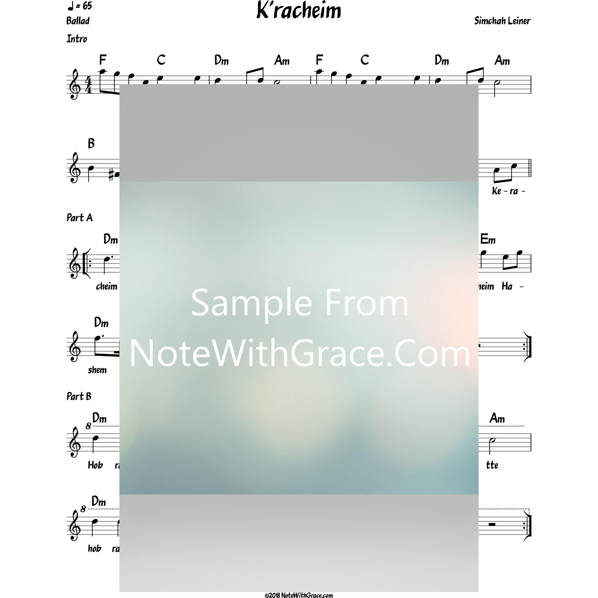 K'racheim Lead Sheet (Simchah Leiner) Album: Live In Odessa-Sheet music-NoteWithGrace.com