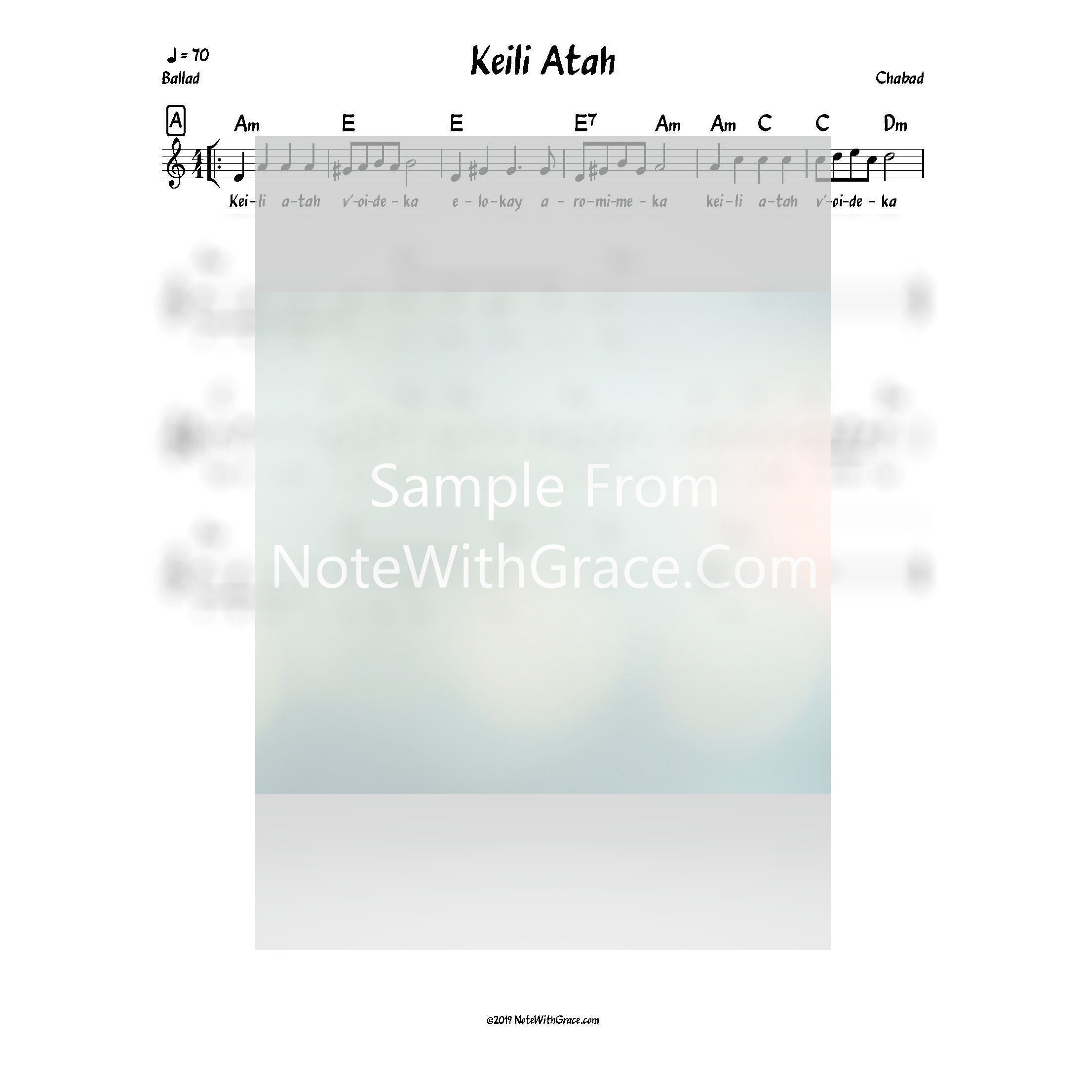 Keili Atah Lead Sheet (Chabad)-Sheet music-NoteWithGrace.com