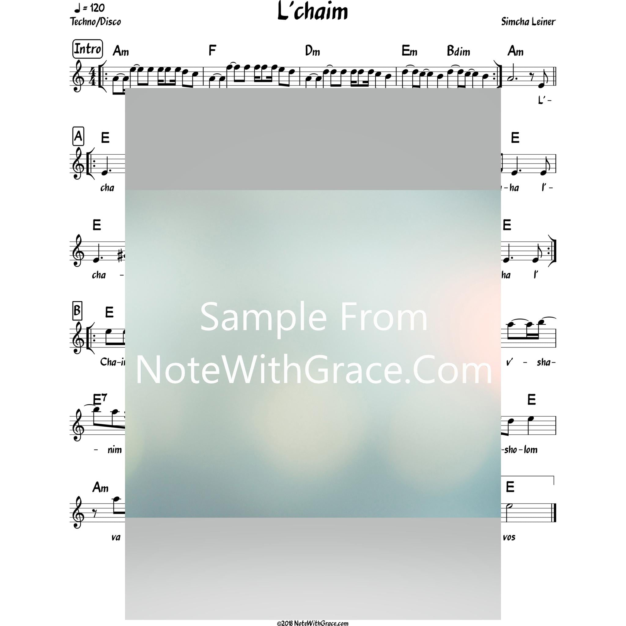 L'chaim Lead Sheet (Simchah Leiner) Album: Merakeid 2017-Sheet music-NoteWithGrace.com