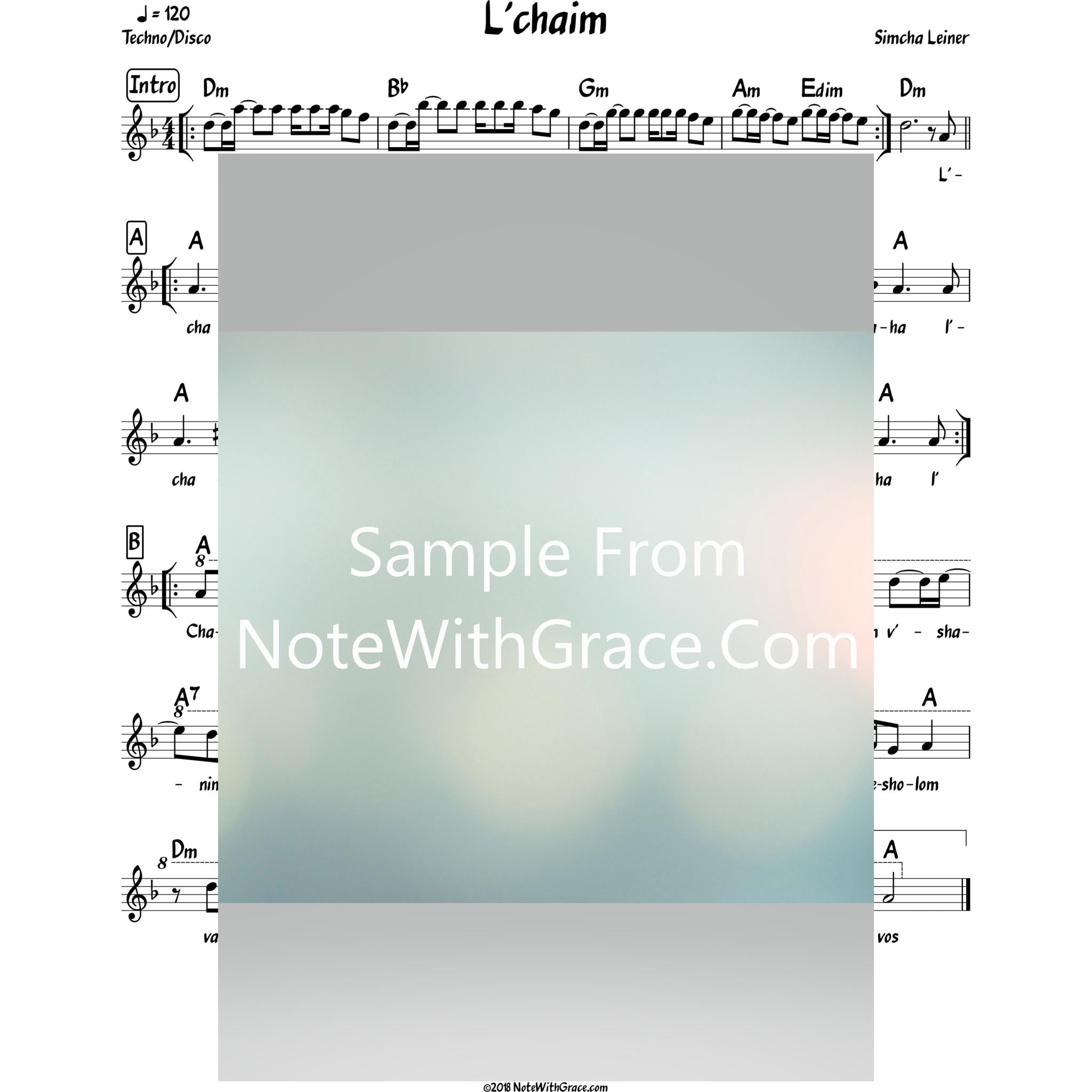 L'chaim Lead Sheet (Simchah Leiner) Album: Merakeid 2017-Sheet music-NoteWithGrace.com