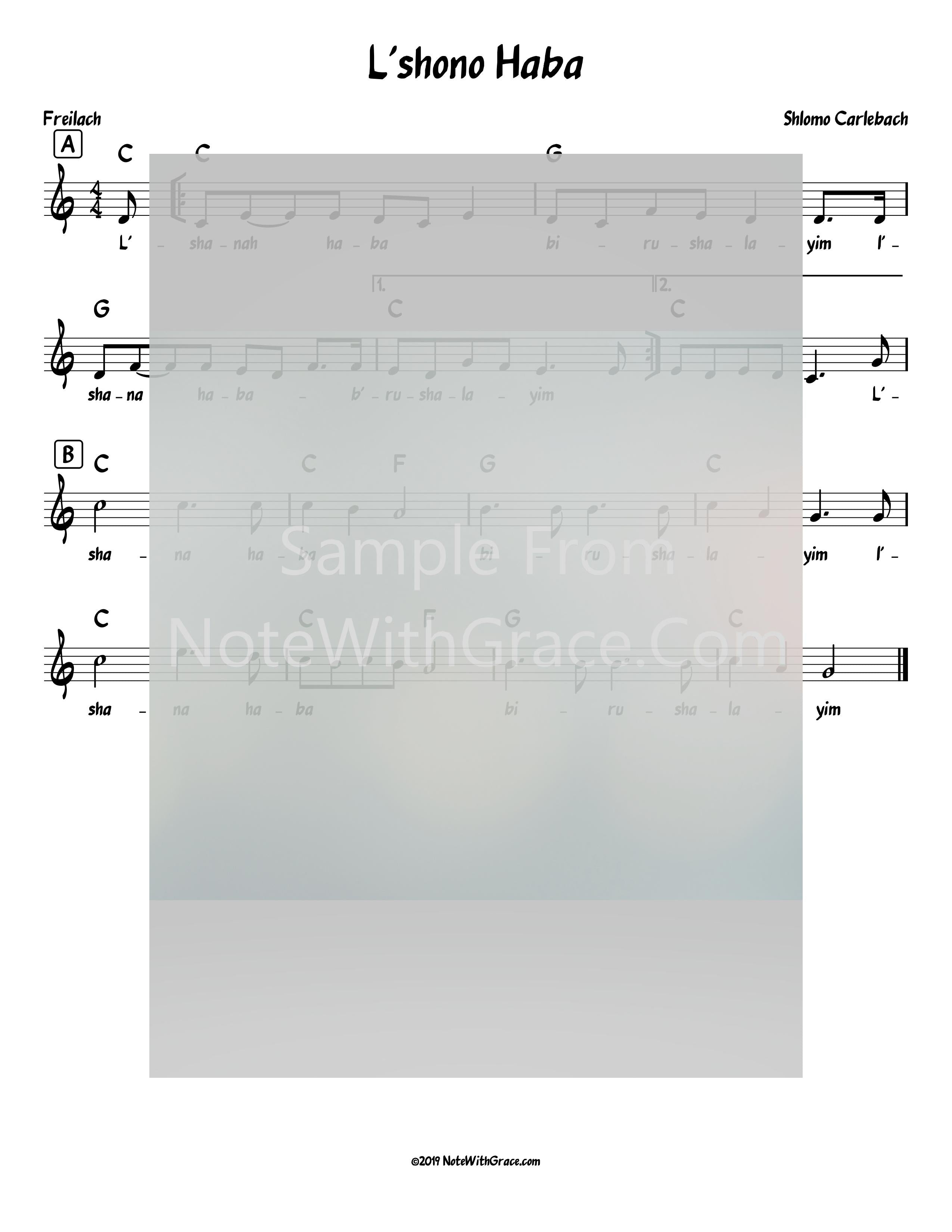 L'shono Ha'baah Lead Sheet (Shlomo Carlebach)-Sheet music-NoteWithGrace.com