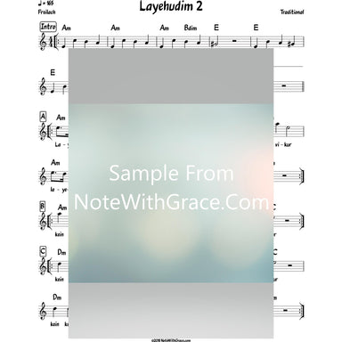 Layehudim 2 Lead Sheet (Traditional) Purim-Sheet music-NoteWithGrace.com