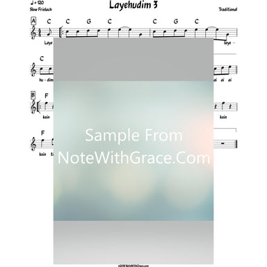 Layehudim 3 Lead Sheet (Traditional) Purim-Sheet music-NoteWithGrace.com