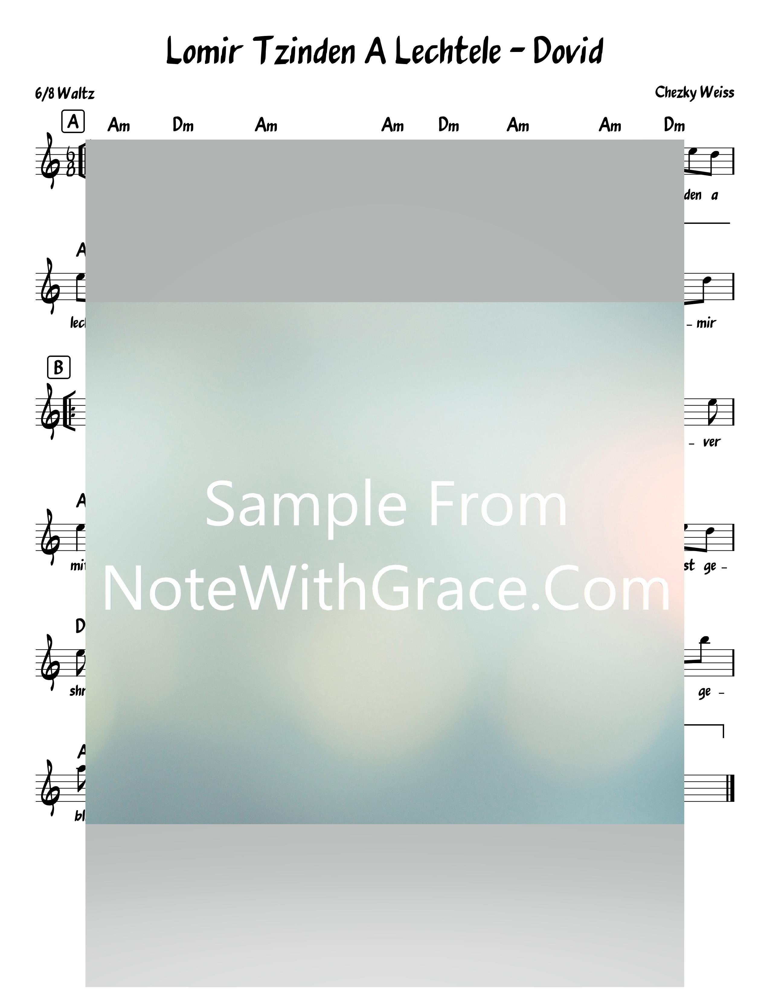 Dovid - Lomir Tzinden a Lechtele - דוד Lead Sheet (Cheskie Weiss) Album: Lev El Haneshama 2019-Sheet music-NoteWithGrace.com