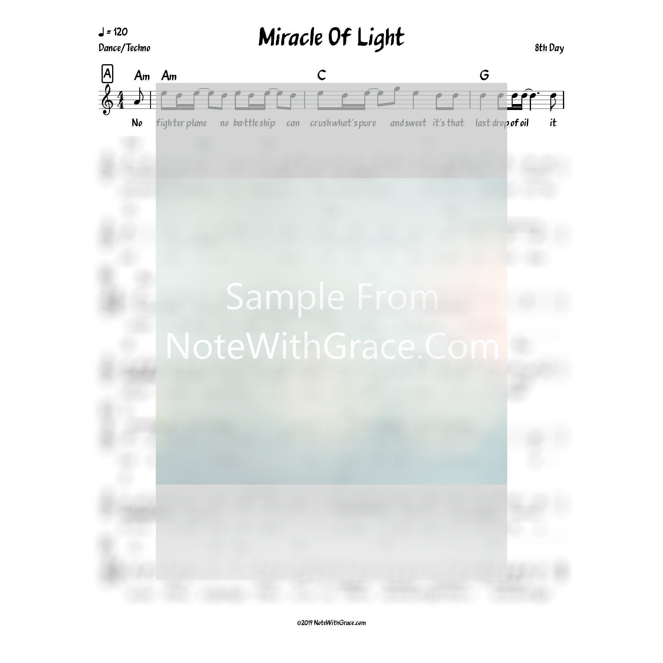 Miracle Of Light Lead Sheet (8th day) Single Miracle Of Light 2017-Sheet music-NoteWithGrace.com