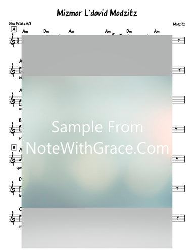 Mizmor L'dovid - מזמור לדוד Lead Sheet (Modzitz) Traditionaly Sung By Third Shabbos Meal-Sheet music-NoteWithGrace.com