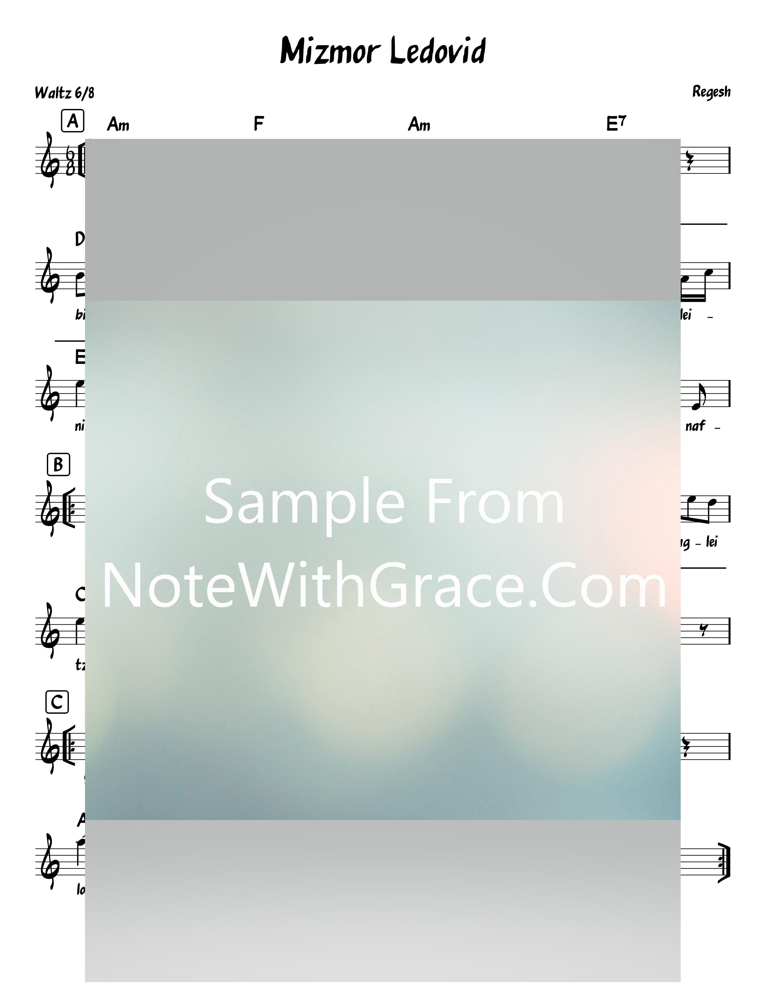 Mizmor L'dovid Lead Sheet (Regesh) Album: Regesh 03 – Shabbos-Sheet music-NoteWithGrace.com