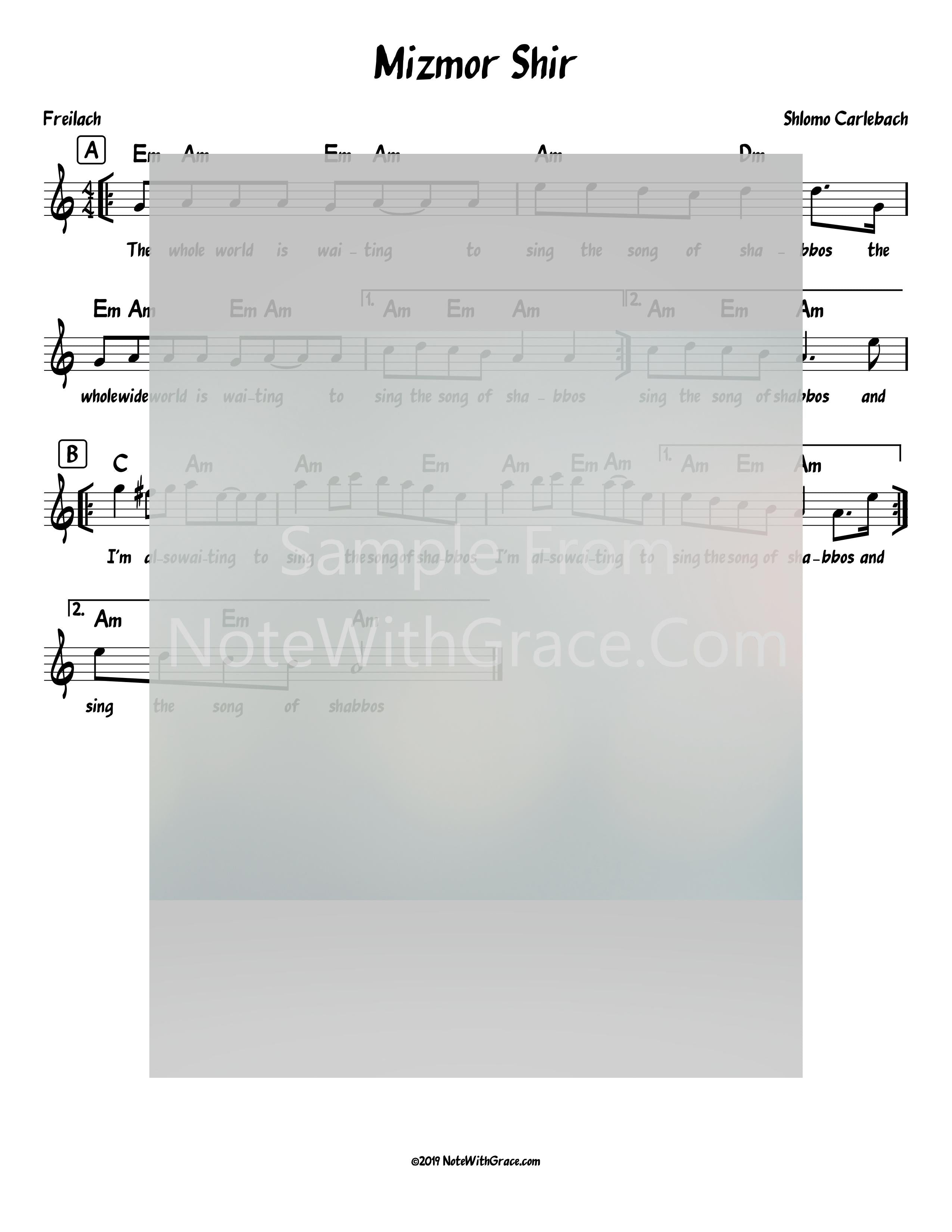 Mizmor Shir / The Whole World Is Waiting Lead Sheet (Shlomo Carlebach)-Sheet music-NoteWithGrace.com