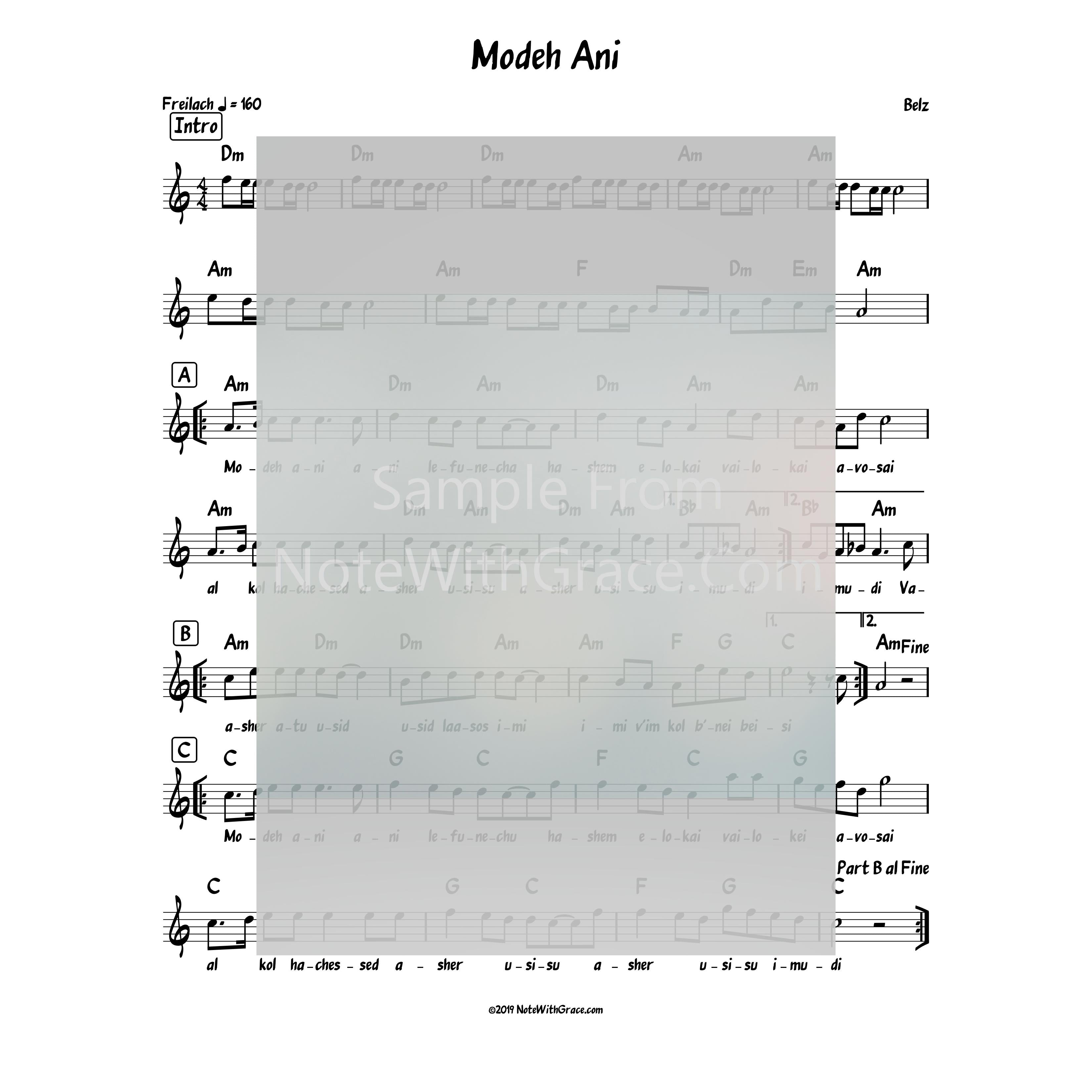 Modeh Ani Lead Sheet (Belz) Album: Hinei Zeh Bo 2014-Sheet music-NoteWithGrace.com