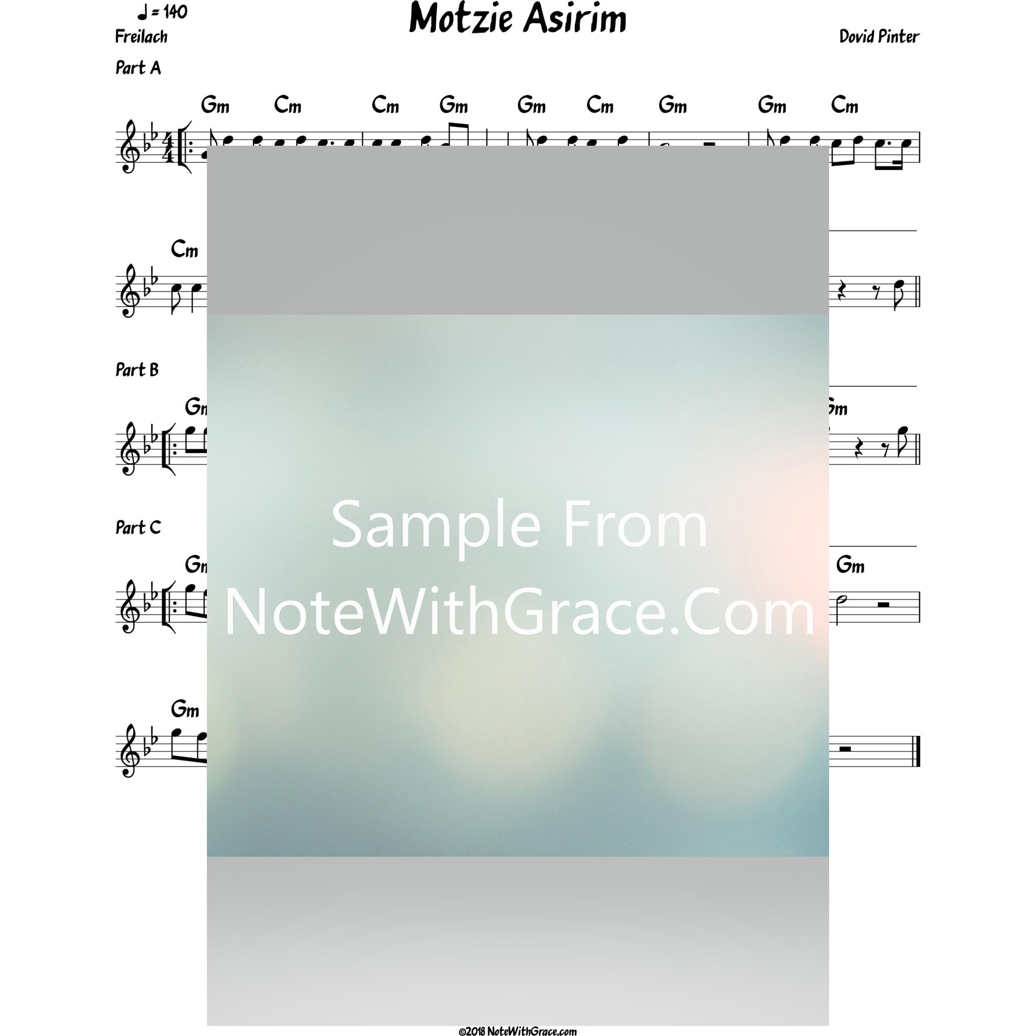 Motzee Asirim Lead Sheet (Dovid Pinter)-Sheet music-NoteWithGrace.com