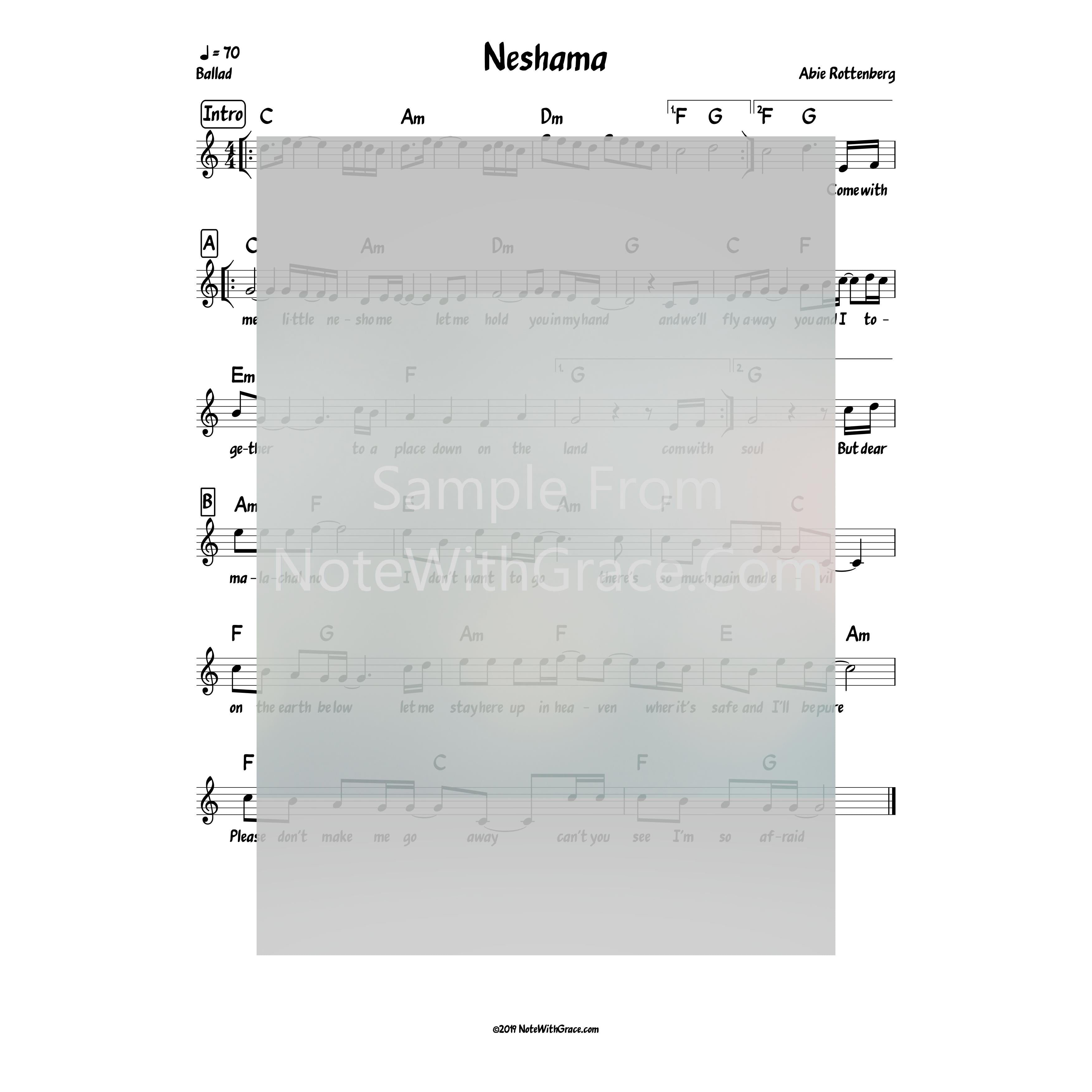 Neshomole Lead Sheet (Abie Rotenberg) Album: Journeys 2 Released: 2010-Sheet music-NoteWithGrace.com