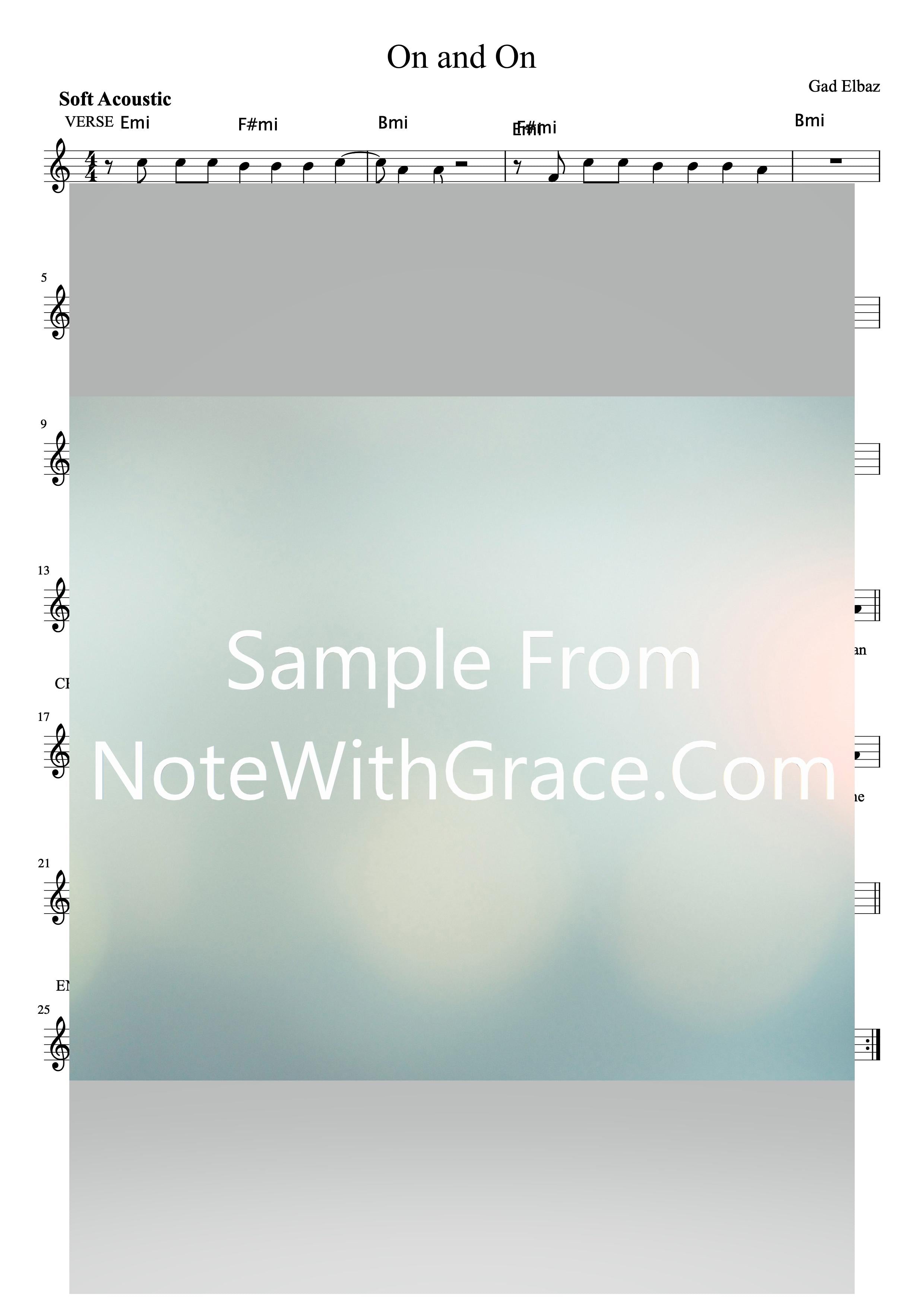 On and On Lead Sheet (Gad Elbaz) Album L'chaim 2017-Sheet music-NoteWithGrace.com