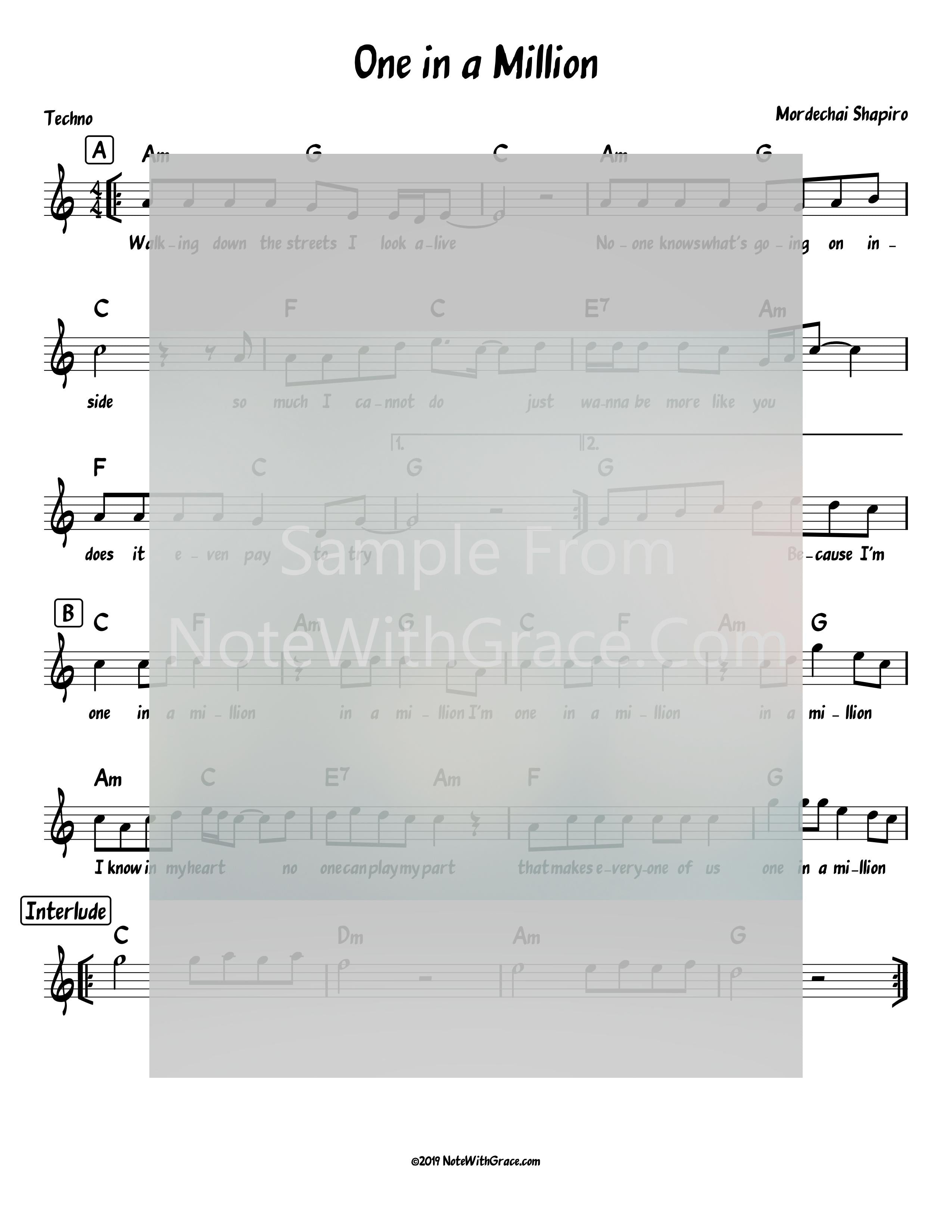 One In A Million (Mordechai Shapiro) Album: Hakol Mishamayim 2019-Sheet music-NoteWithGrace.com