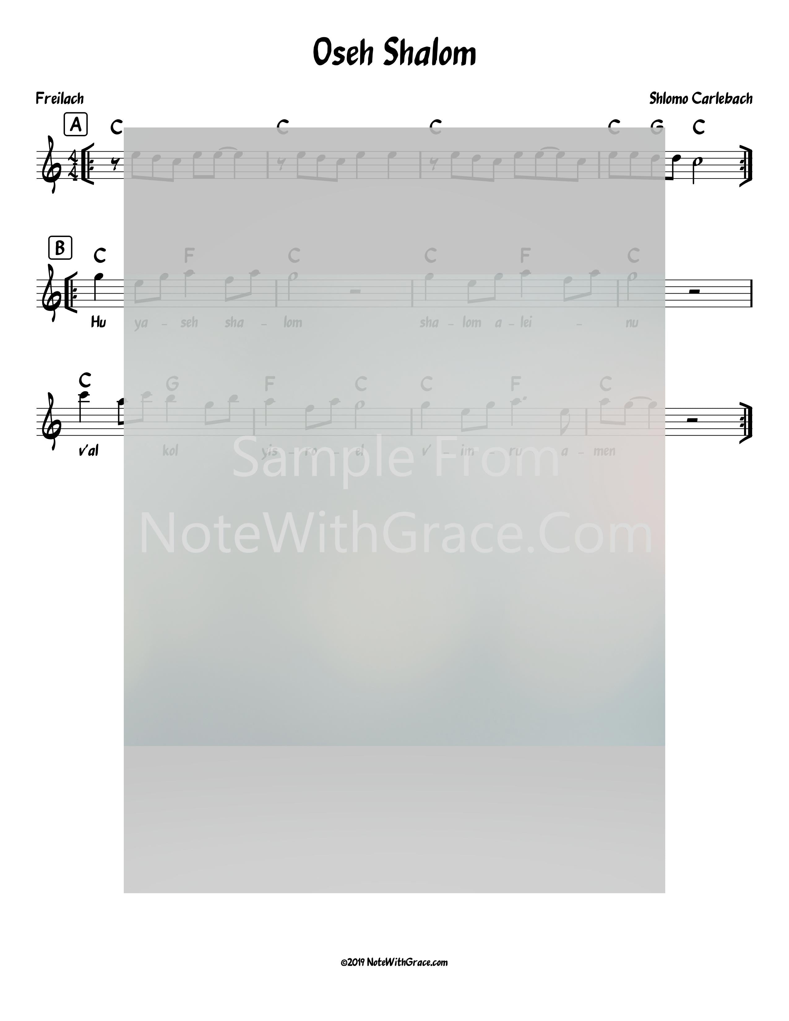 Oseh Shalom Lead Sheet (Shlomo Carlbach)-Sheet music-NoteWithGrace.com