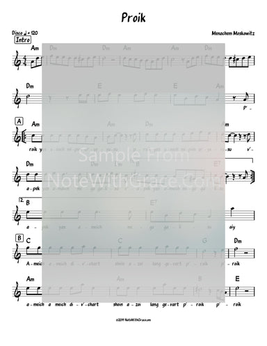 Proik Lead Sheet (Menachem Moskowitz) Album: Shmoi Shel Melech-Sheet music-NoteWithGrace.com