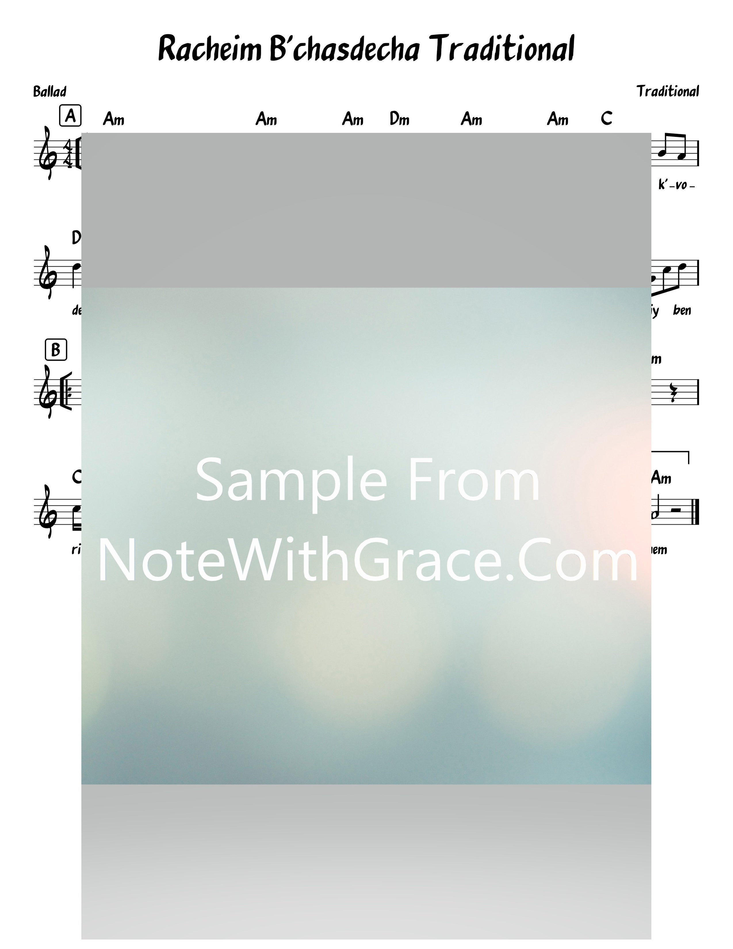 Racheim B'chasdecha - רחם בחסדך Lead Sheet (Traditional) Shabbos-Sheet music-NoteWithGrace.com