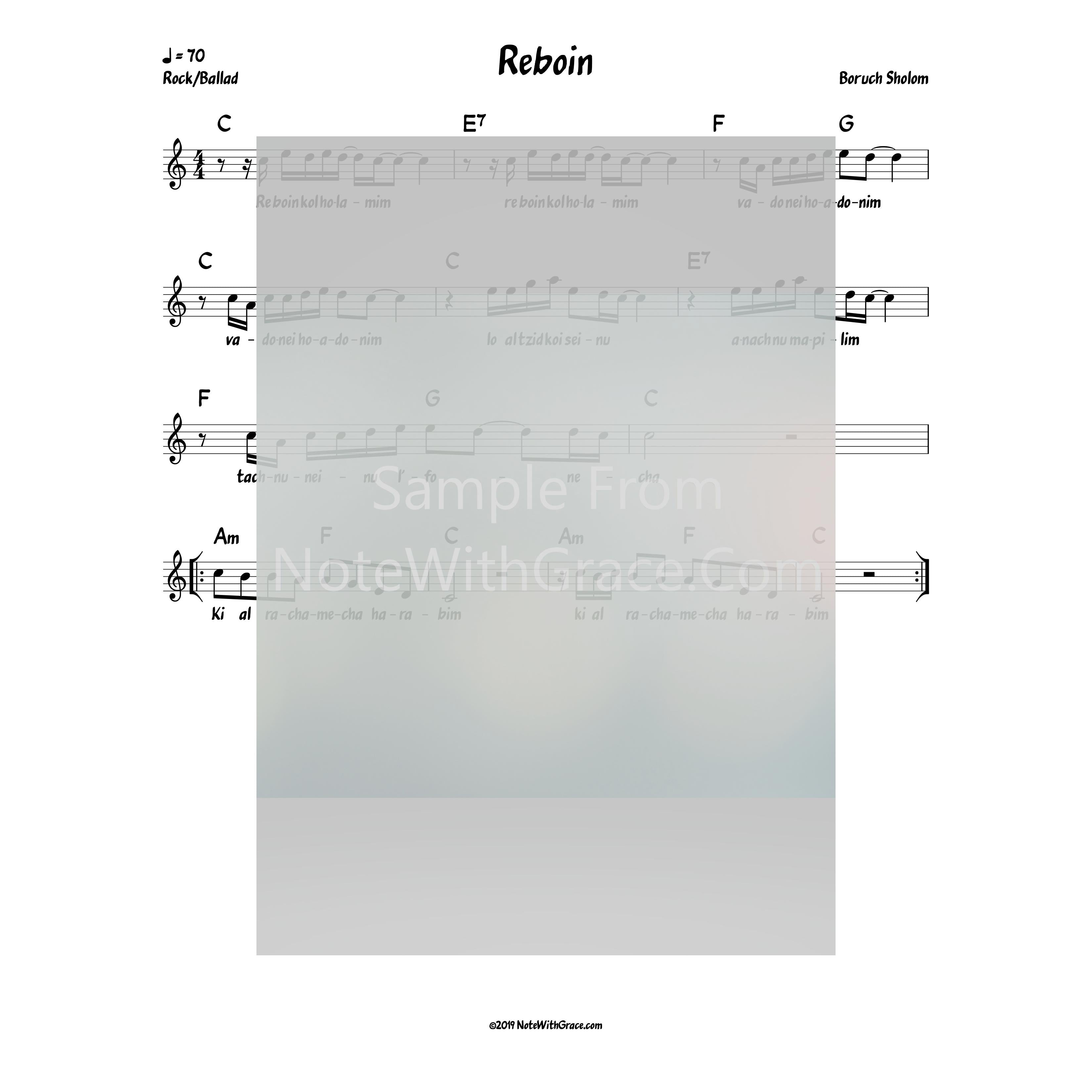 Reboin Lead Sheet (Boruch Sholom) Album: Hineni 2018-Sheet music-NoteWithGrace.com