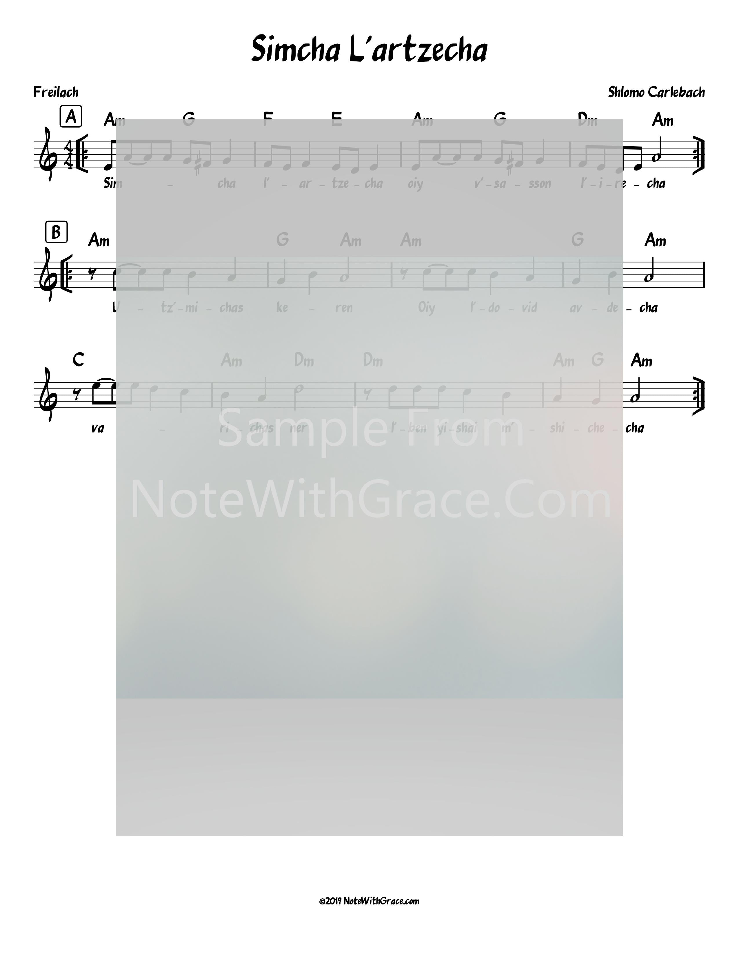 Simcha L'artzecha Lead Sheet (Shlomo Carlebach)-Sheet music-NoteWithGrace.com