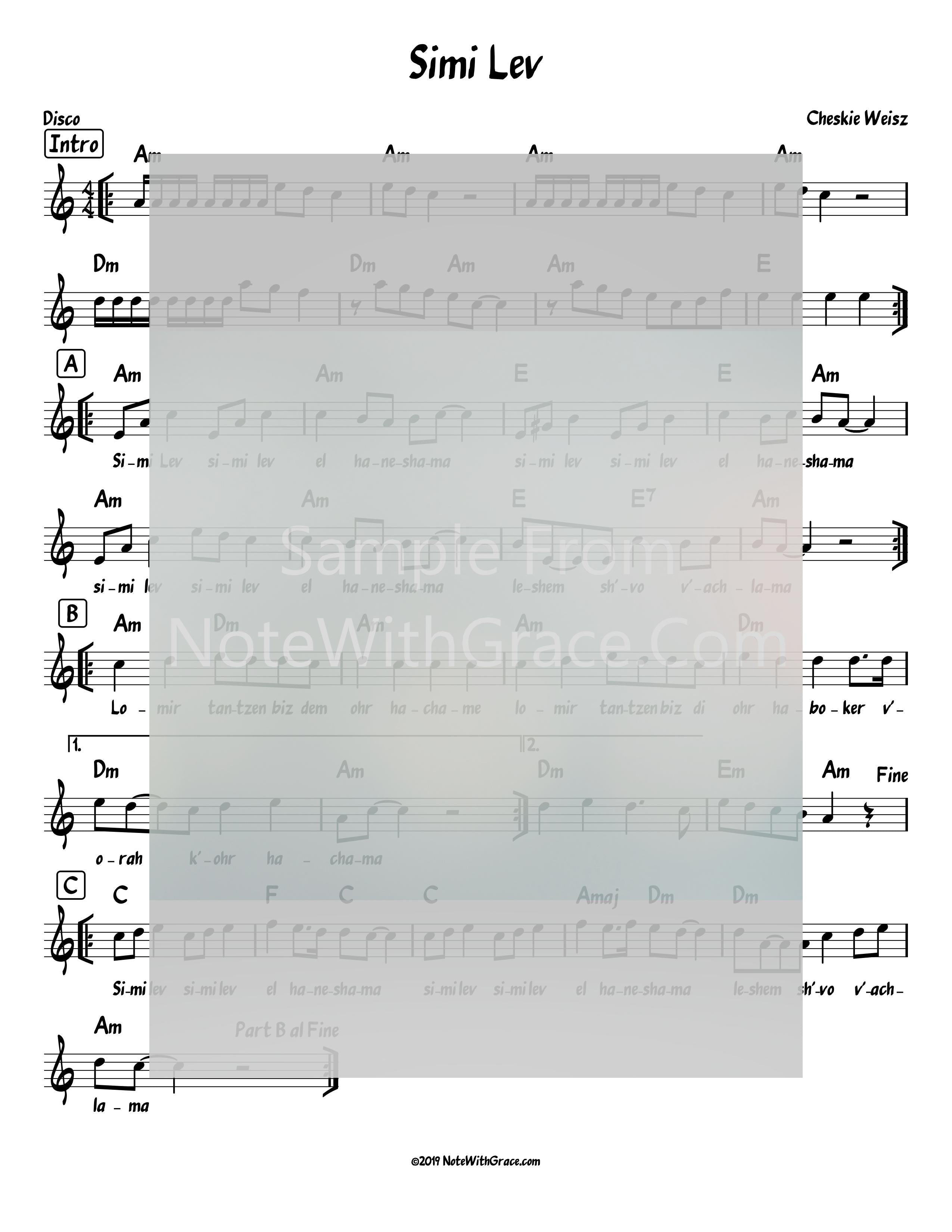 Simi Lev Lead Sheet (Cheskie Weiss) Album: Lev El Haneshama 2019-Sheet music-NoteWithGrace.com