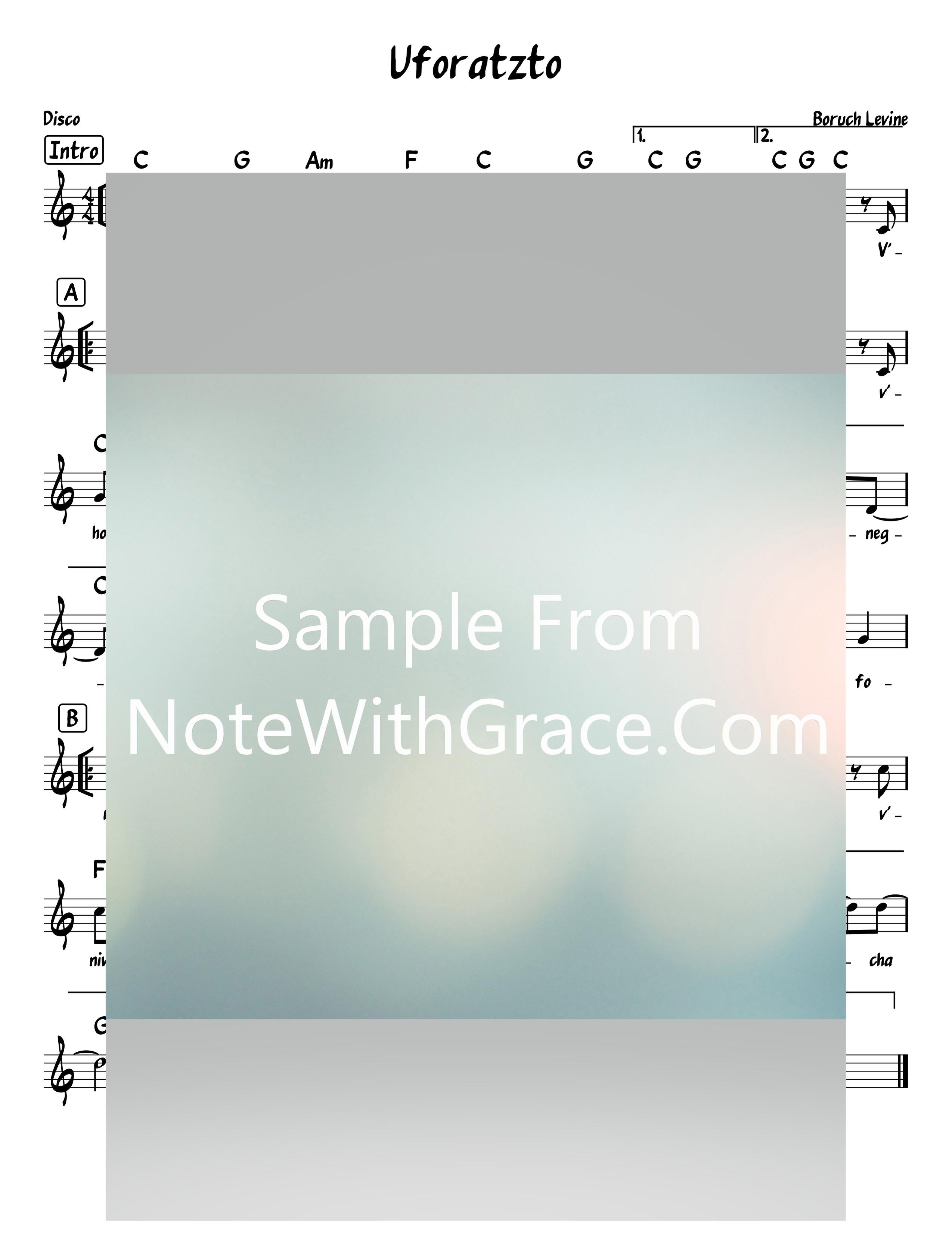 Uforatzto - ופרצת Lead Sheet (Baruch Levine) Album Modim Released 2013-Sheet music-NoteWithGrace.com