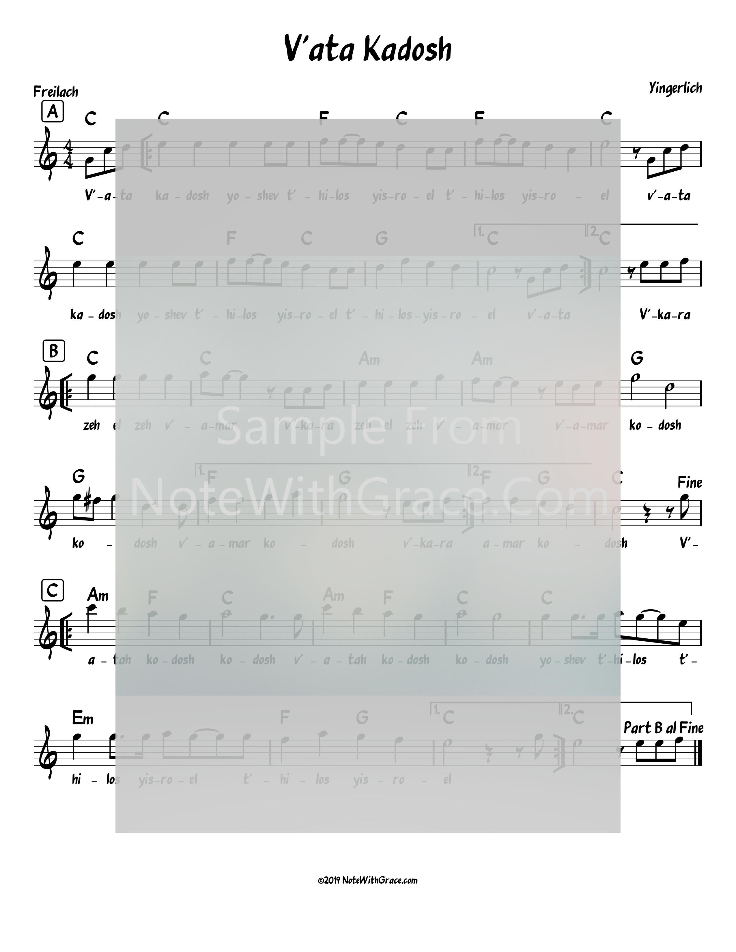 V'ata Kodosh Lead Sheet (Yingerlach) Album: Yingerlich Released 2018-Sheet music-NoteWithGrace.com