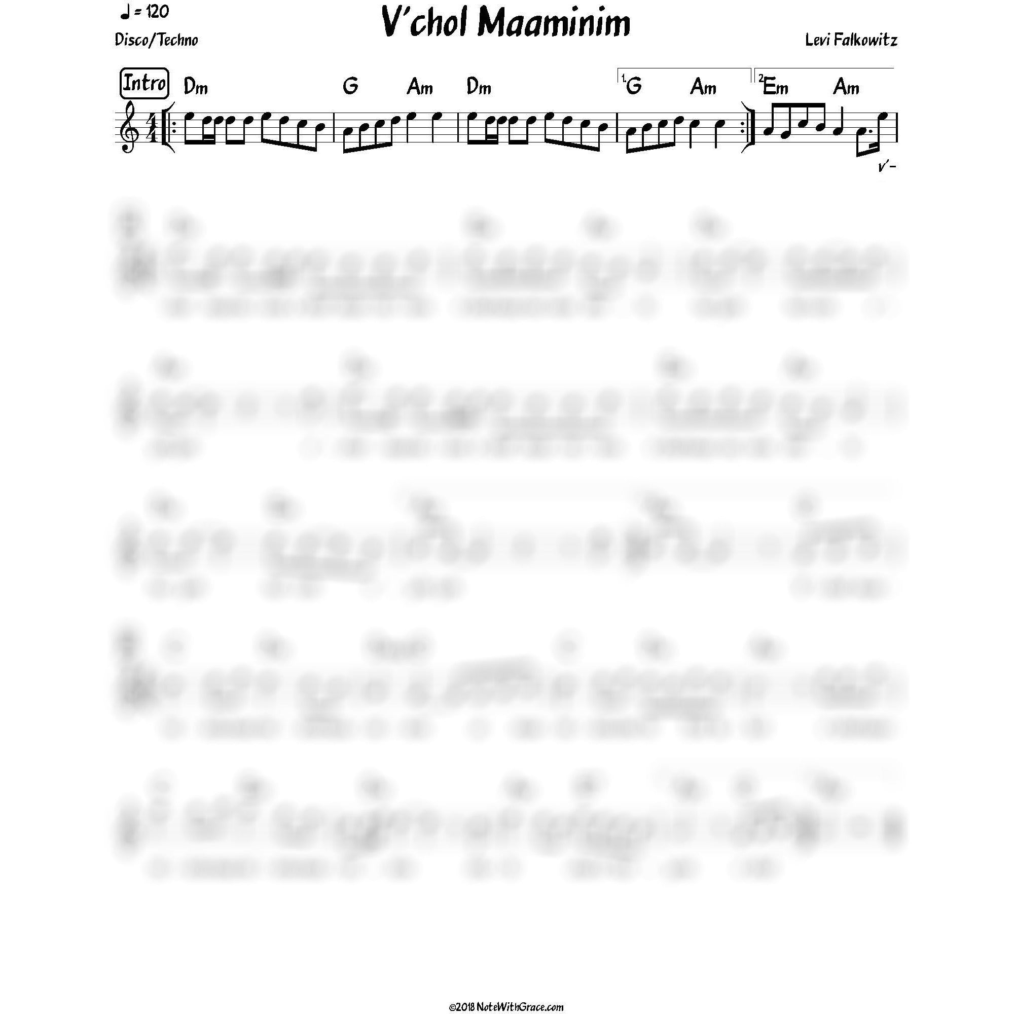 V'chol Maaminim Lead Sheet (Levy Falkowitz) Album: Toiv Lee-Sheet music-NoteWithGrace.com