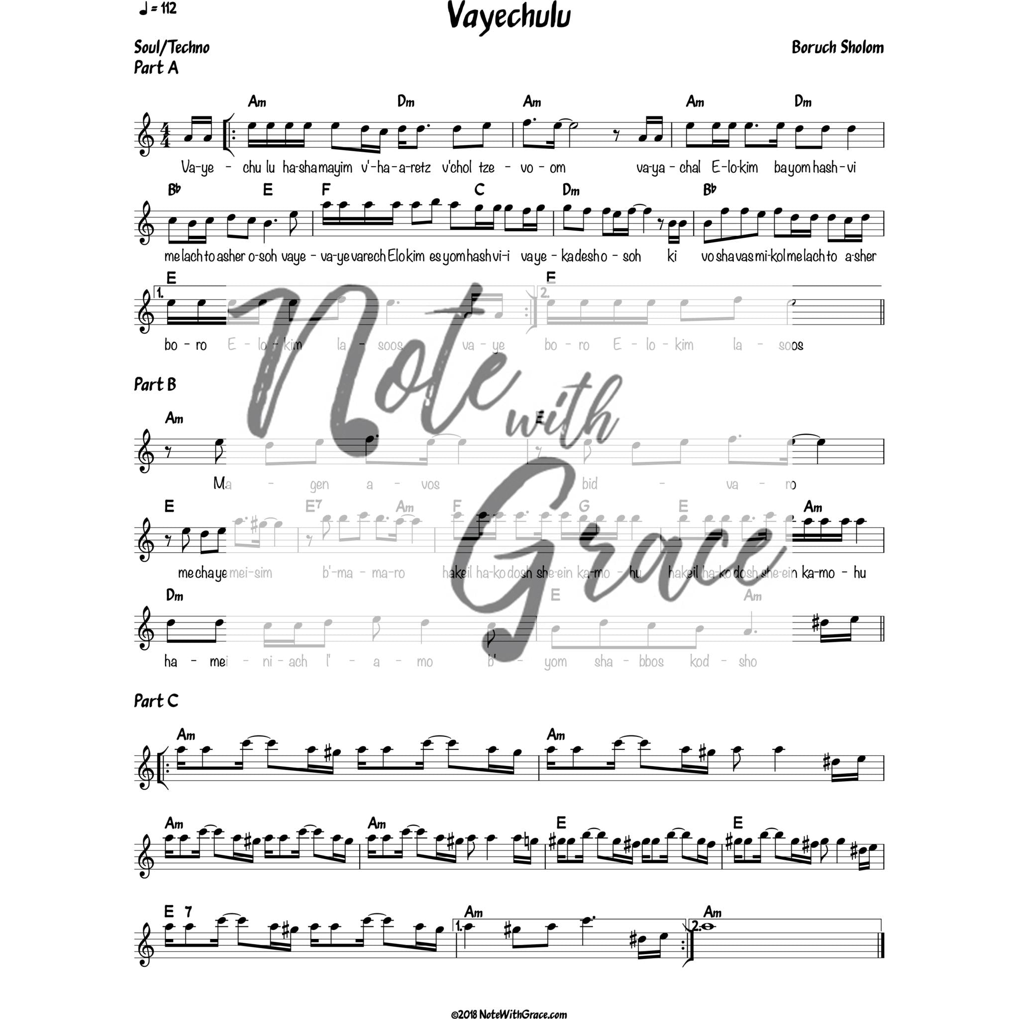 Vayechulu Hashamyim Lead Sheet (Boruch Sholom) Album: Bishvili 2015-Sheet music-NoteWithGrace.com