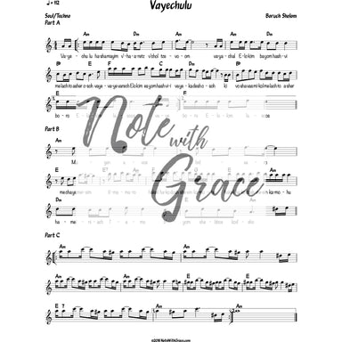 Vayechulu Hashamyim Lead Sheet (Boruch Sholom) Album: Bishvili 2015-Sheet music-NoteWithGrace.com