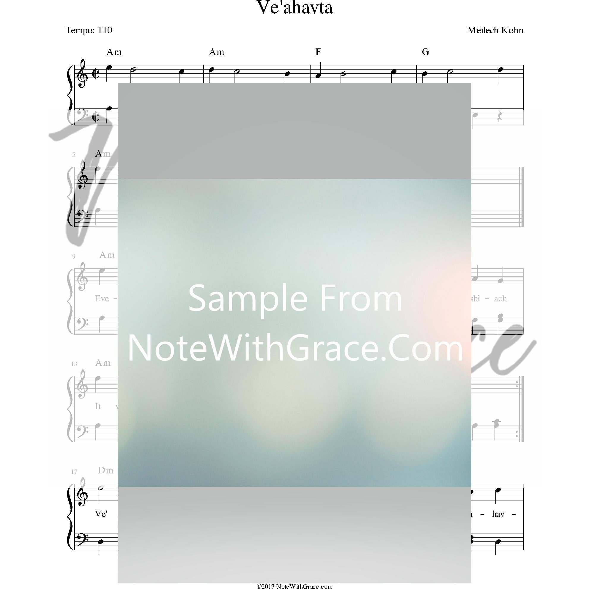 Ve'ahavta -Includes Simple Bass Clef Accompaniment (Meilech Kohn)-Sheet music-NoteWithGrace.com