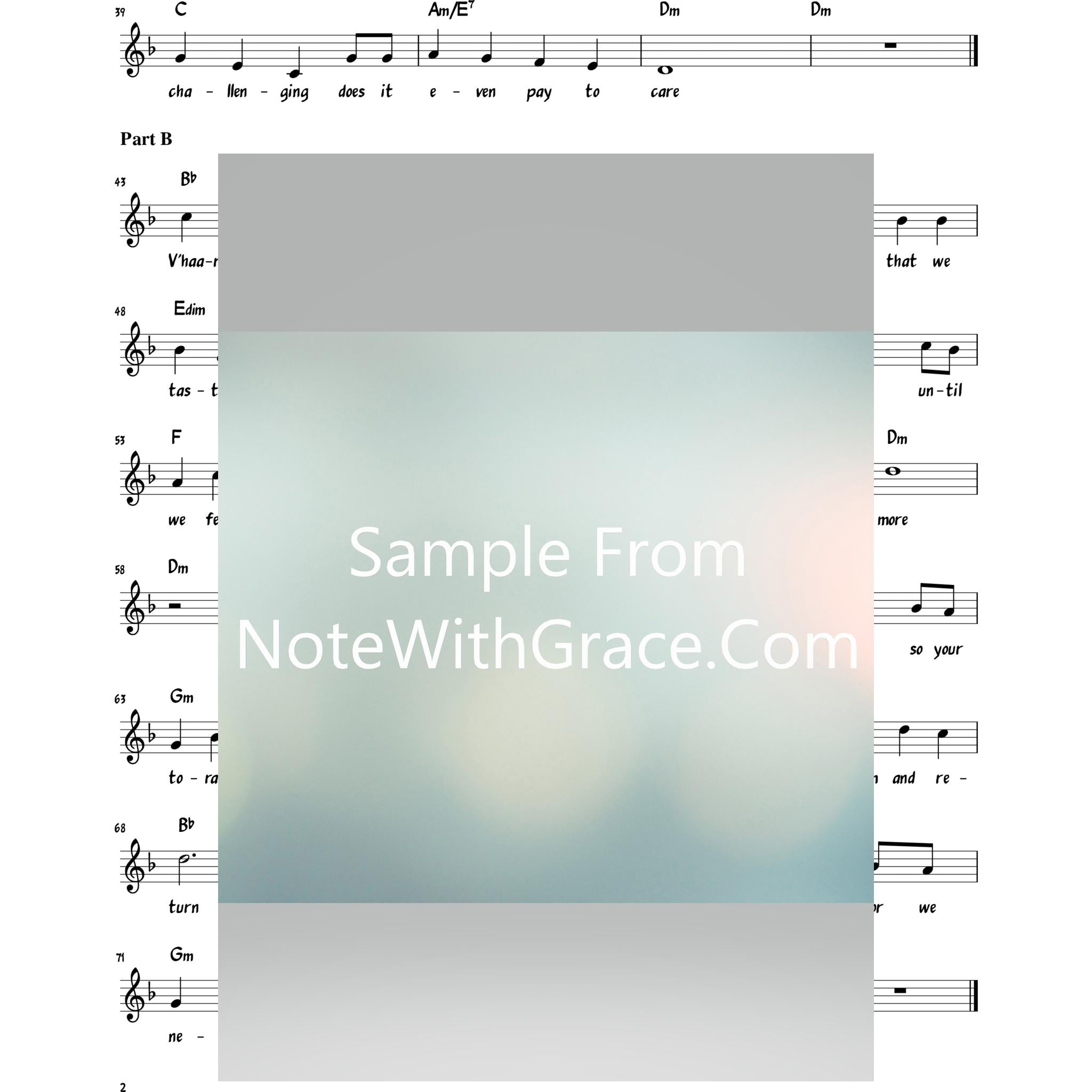 V'haarev Na Lead Sheet (Simchah Leiner/Boruch Levine)-Sheet music-NoteWithGrace.com