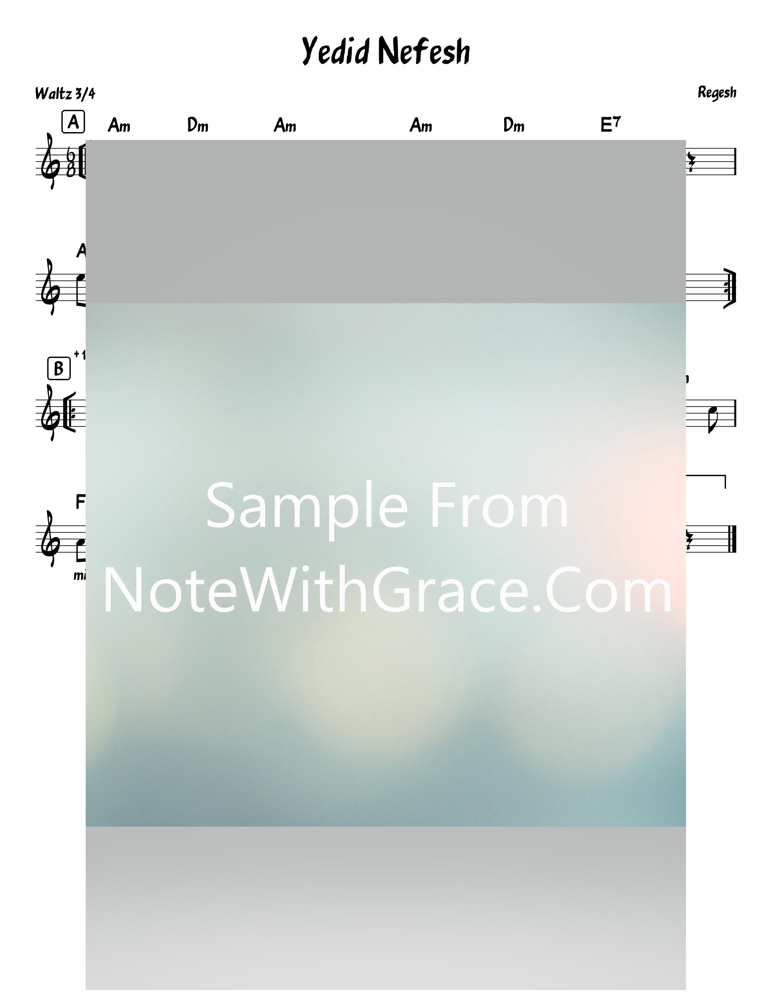 Yedid Nefesh Lead Sheet (Regesh) Album: Regesh 03 – Shabbos-Sheet music-NoteWithGrace.com