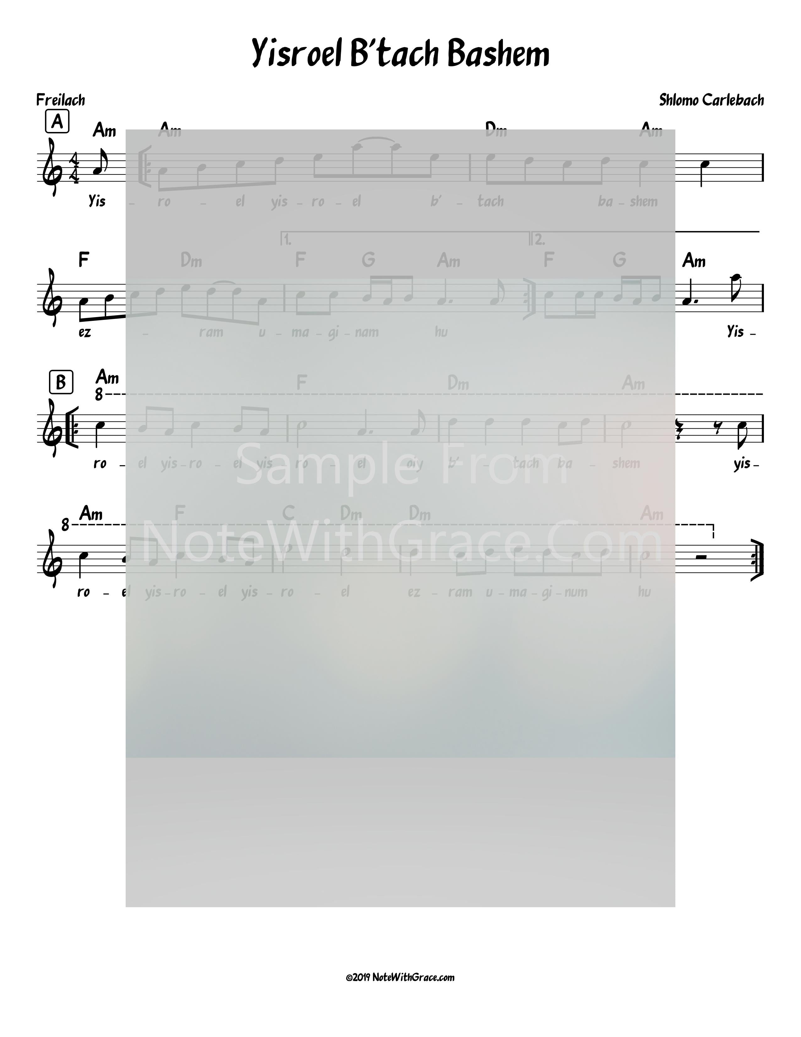 Yisroel B'tach Bashem Lead Sheet (Shlomo Carlbach)-Sheet music-NoteWithGrace.com