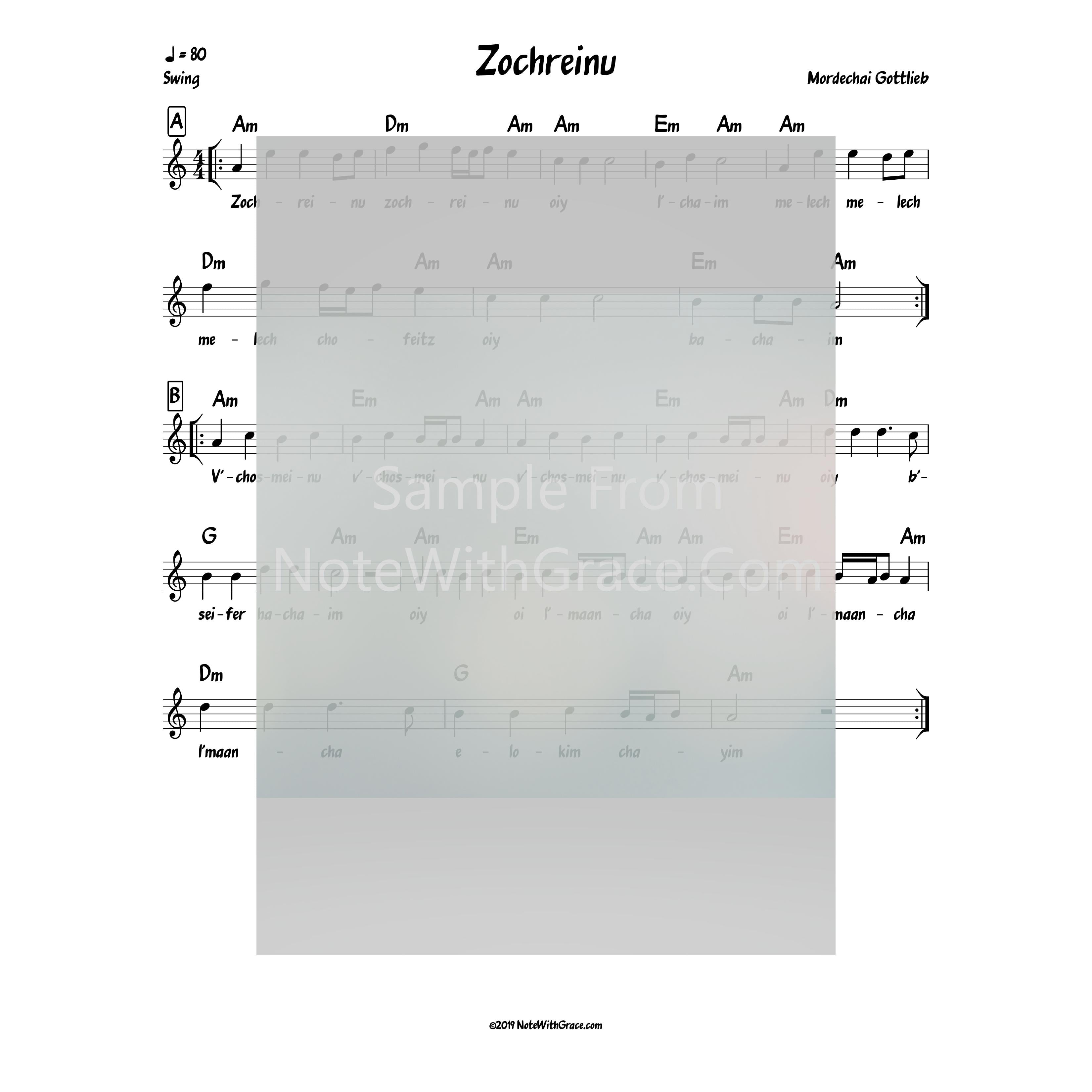 Zochreinu Lead Sheet (Mordechai Gottlieb) Released 2016-Sheet music-NoteWithGrace.com